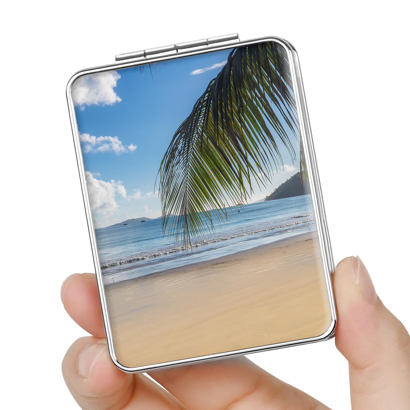 dcdcee Pocket Mirror, Small Travel Mirror with Magnification, Portable Double-Sided Magnifying Cosmetic Mirror for Daily (Beach)