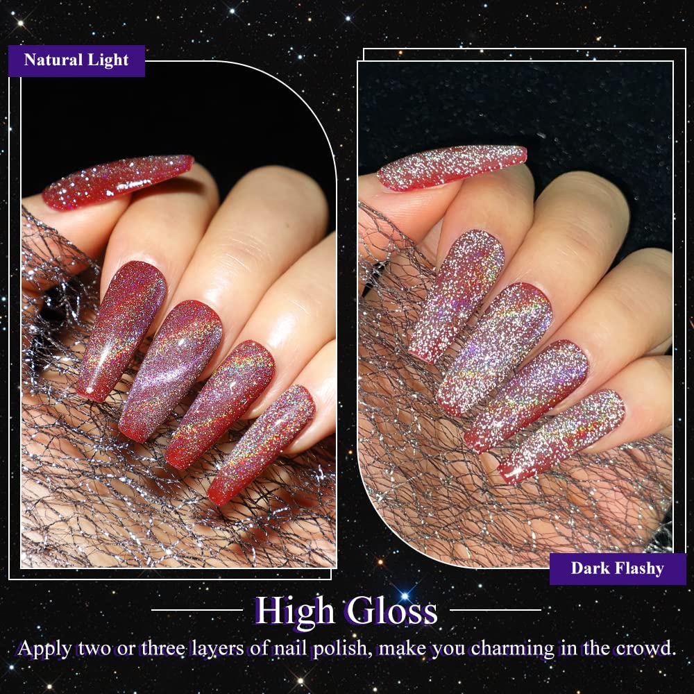 Mizhse Universal Reflective Rainbow Cat Eye Gel 10Ml Reflective Gel Nail Polish Holographic Laser 9D Cat Eye Gel Nail Polish Wit
