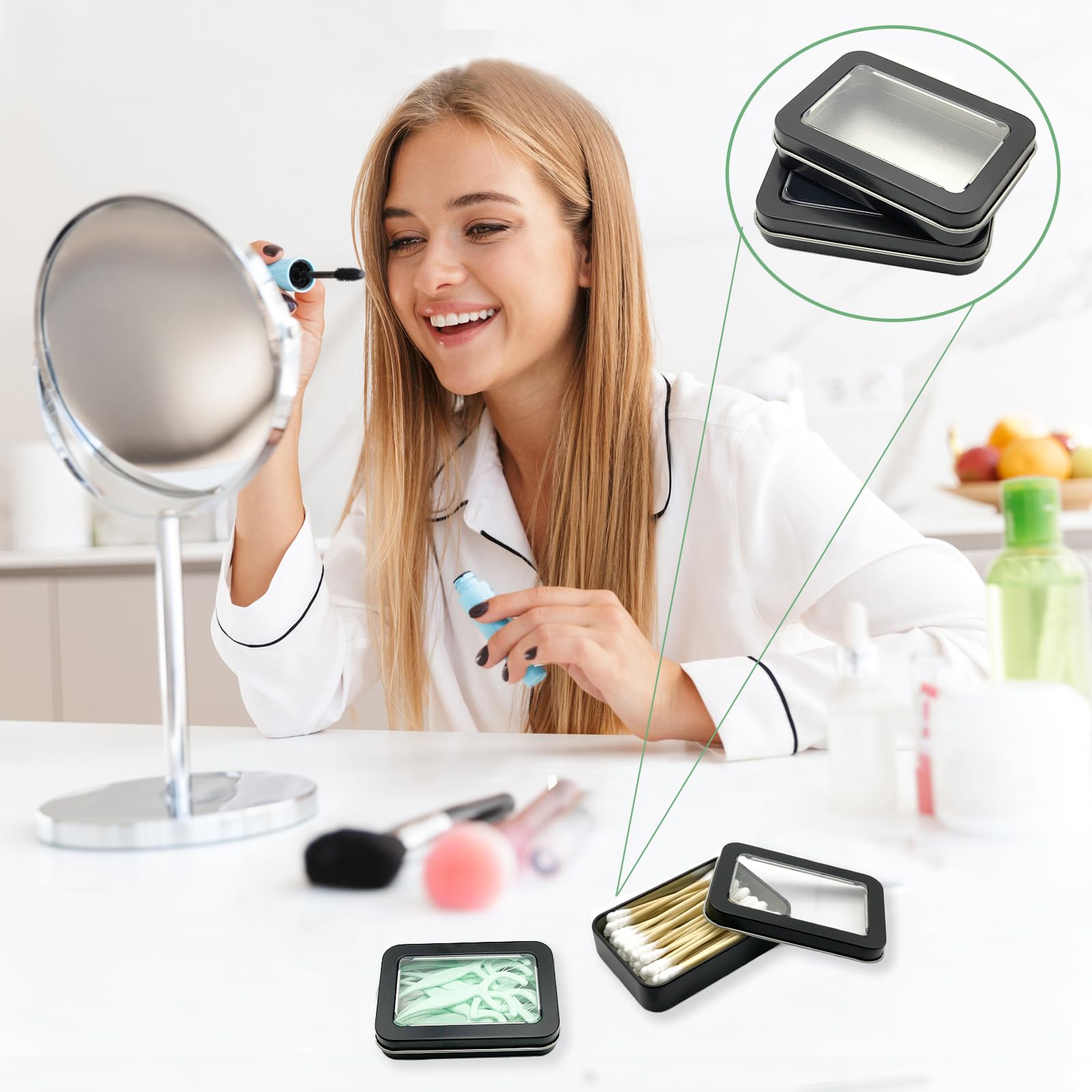 MatFirsmo Cotton Swab Holder for Travel, 2 Pcs Portable Small Dental Floss Holder Empty Metal Cotton Ball Holder, Travel Floss P