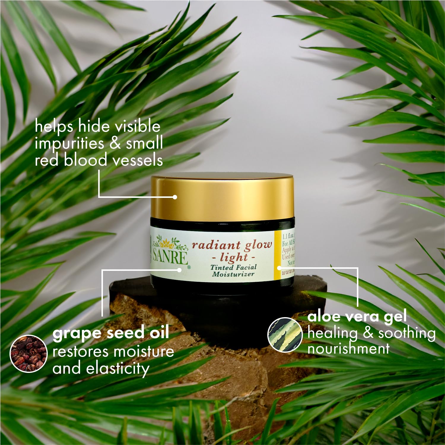 SanRe Organic Skinfood - Radiant Glow Light - Organic Tinted Facial Moisturizer For All Skin Types