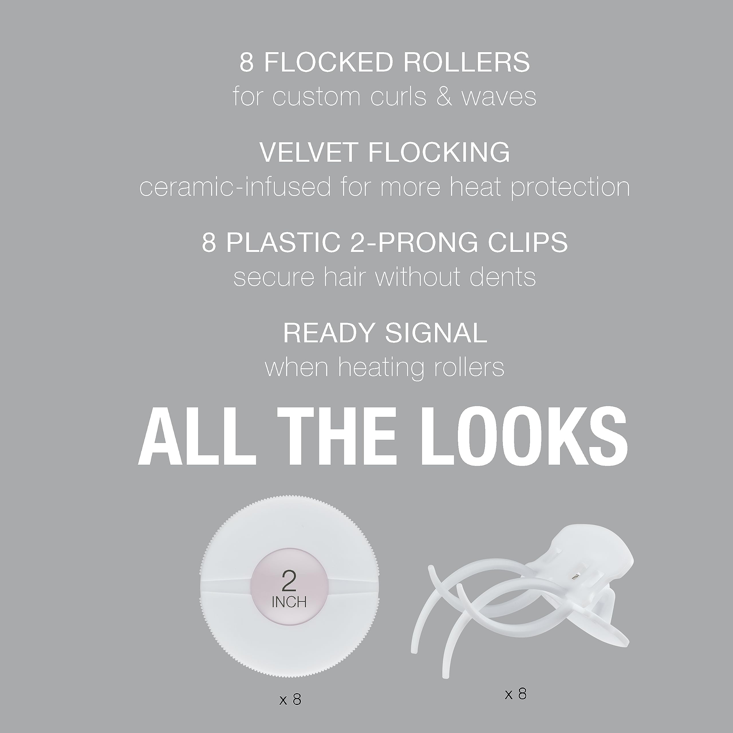 Conair Ceramic Hot Rollers For Long, Medium, And All Hair - Hair Curler - Hair Roller Clips Included - 2 Inch Rollers