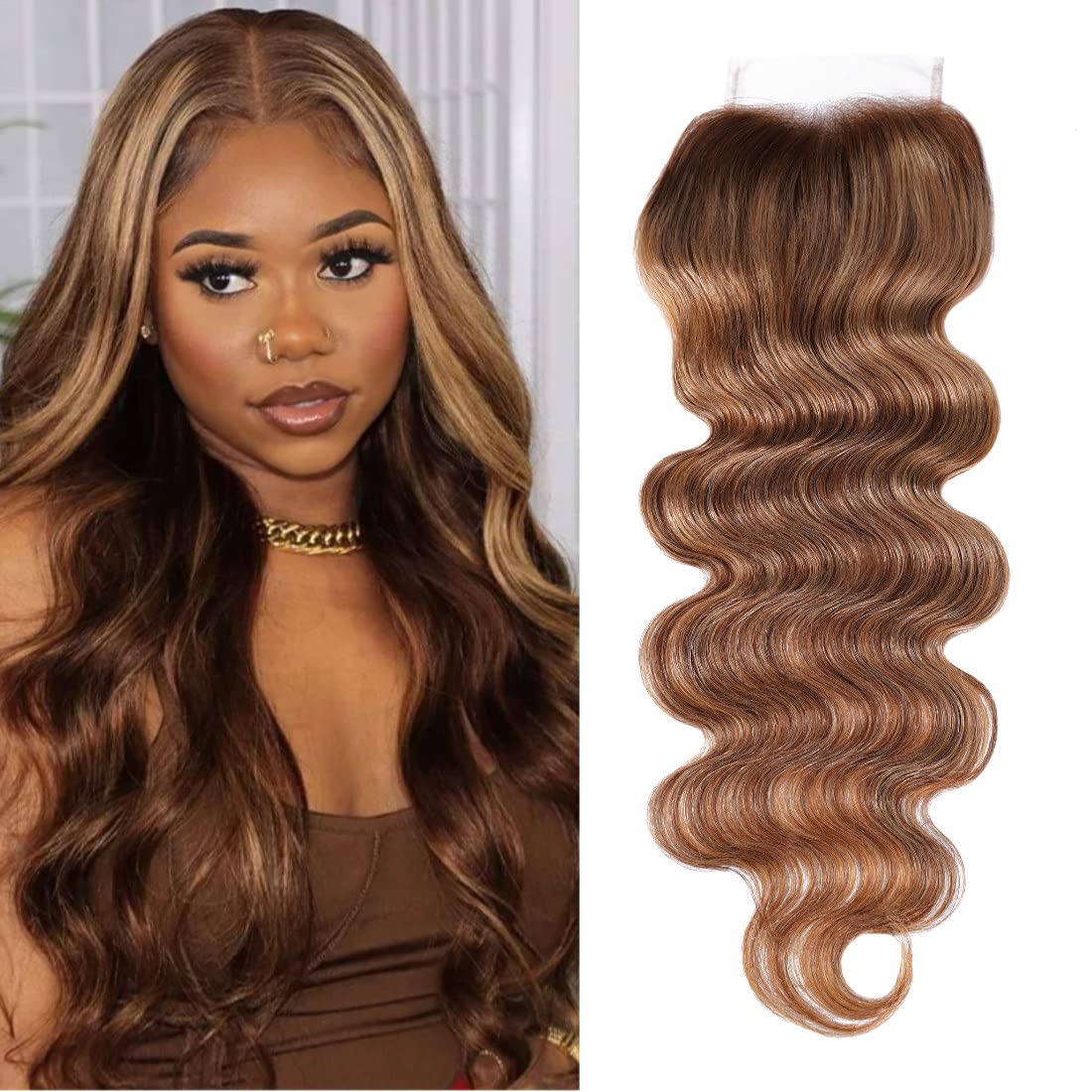 UNICE Honey Blonde Highlight Body Wave 4x4 Lace Closure Free Part 20 inch 100% Remy Human Hair Closure for Women TL412 Color