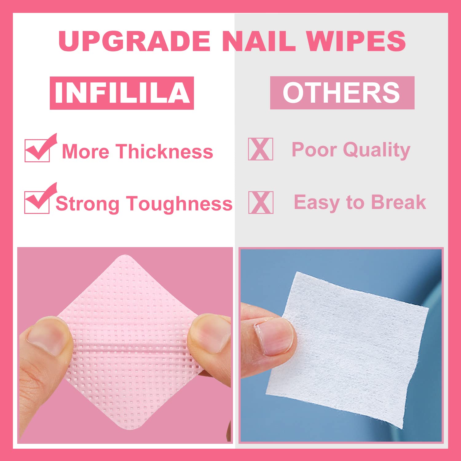 Nxj Infilila Lint Free Nail Wipes Nail Polish Remover 1000Pcs Super Absorbent Soft Nail Pliosh Remover Pads Wipes Lint Free Wipe