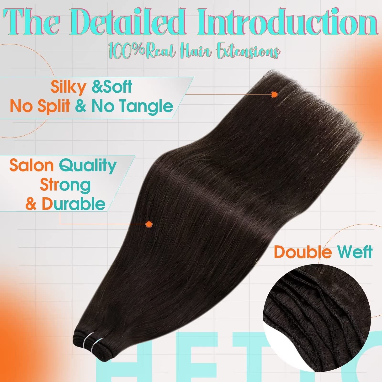 Hetto Brown Weft Hair Extensions Human Hair 20 Inch 100g #2 Darkest Brown Weft Extensions Sew in Human Hair Weft Brazilian Hand
