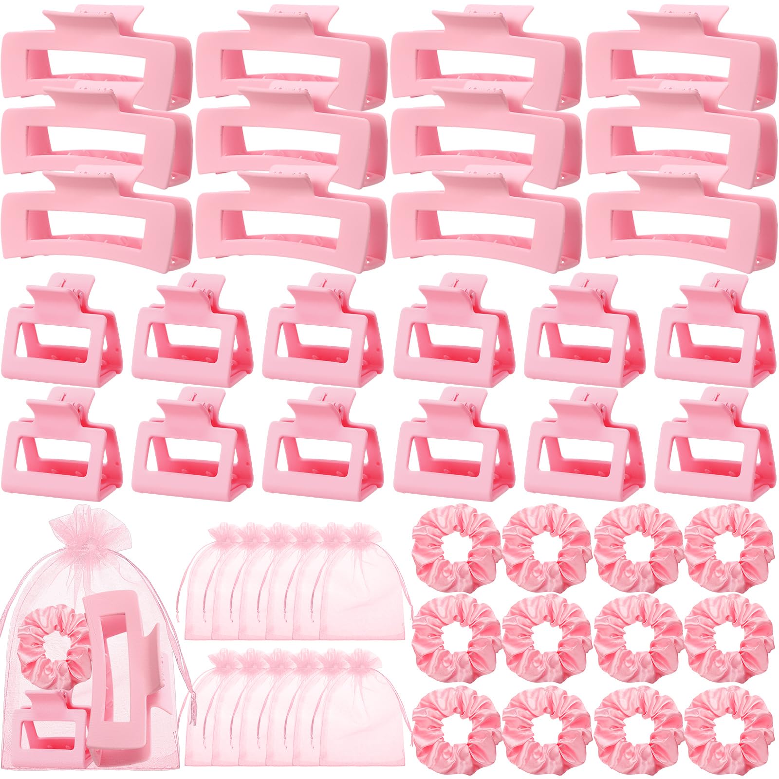 Yuxung 96 Pcs Pink Hair Claw Clips Set Hair Clips Scrunchies Bridesmaid Proposal Gifts Bulk for Women Bachelorette Wedding Party