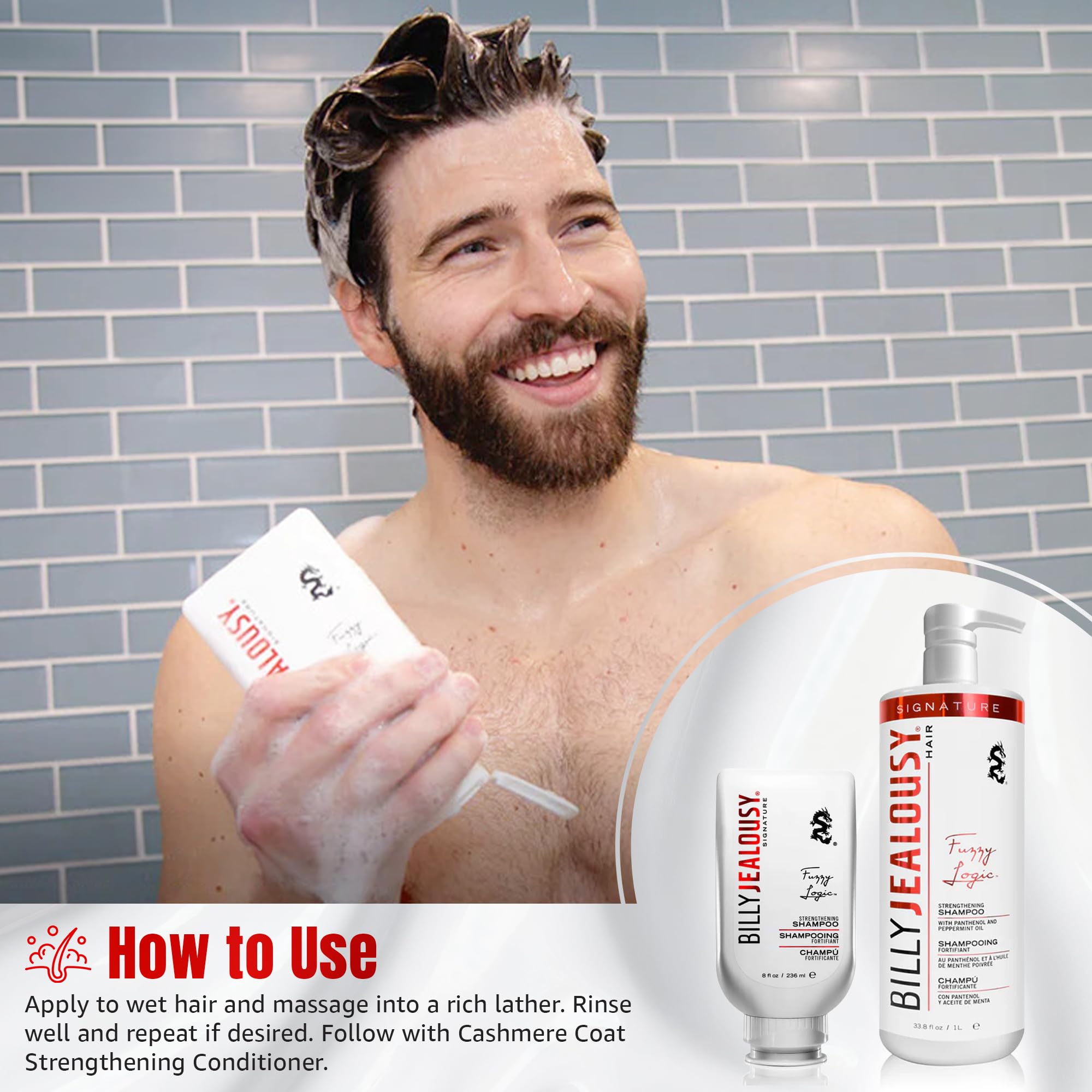 Billy Jealousy Fuzzy Logic Men's Shampoo for Thinning Hair, Peppermint-Infused, With DHT Blockers to Prevent Hair Loss and Break