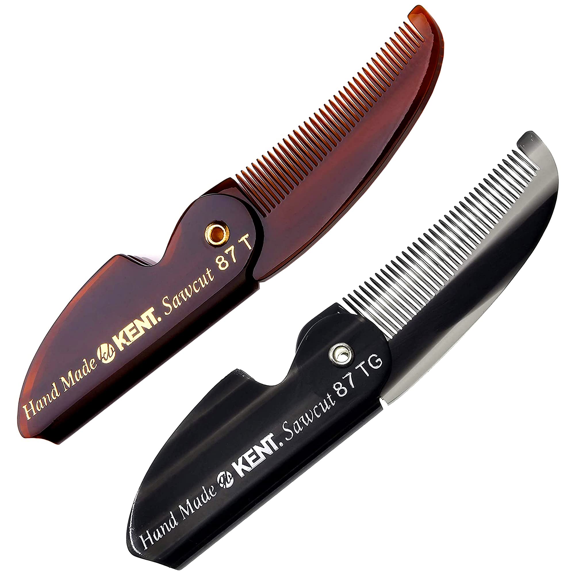 Kent 87T combo Handmade Folding Pocket comb for Men, Fine Tooth Hair comb Straightener for Everyday grooming Styling Hair, Beard