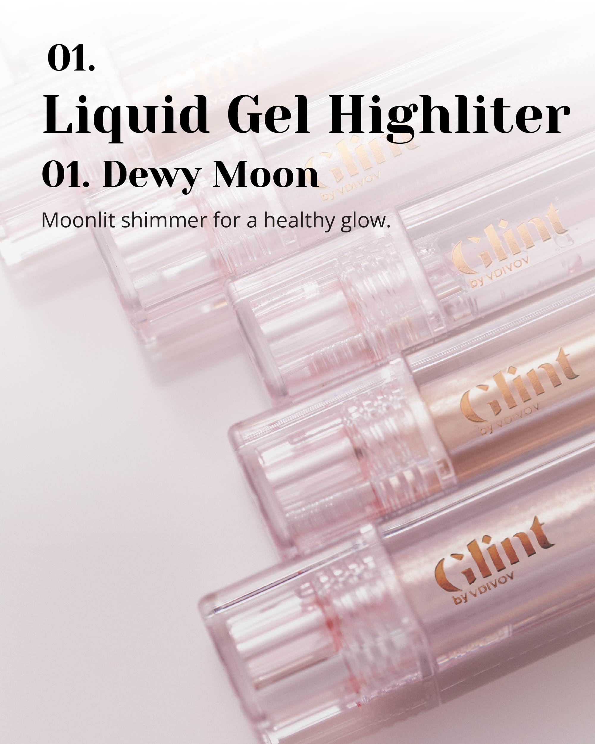 Glint Liquid Gel Highlighter (Dewy Moon, 0.1Oz) - Multi-Use Face & Body Gloss For Smooth Glow, Long-Lasting Illuminator Balm For