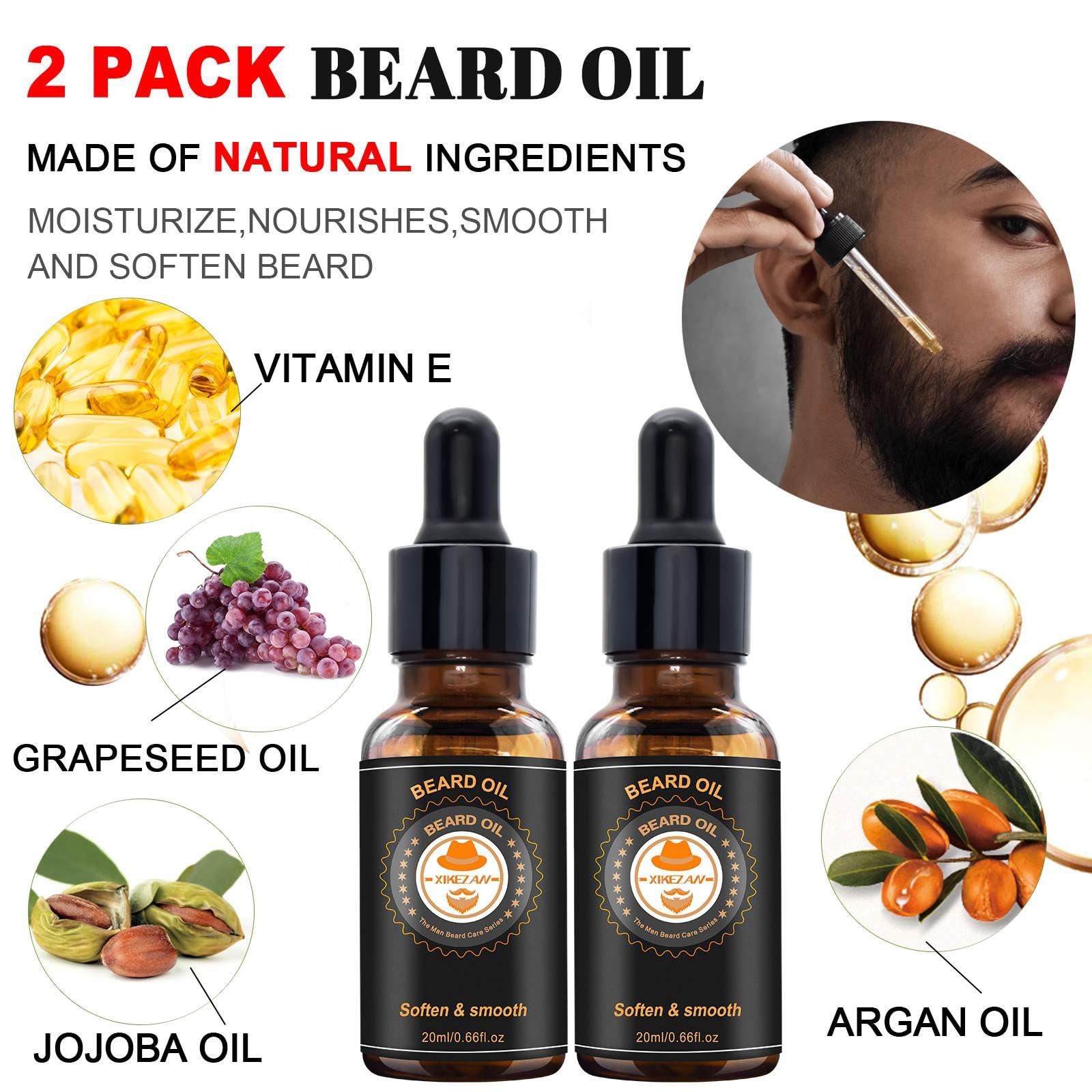 XIKEZAN Upgraded Beard Grooming Kit - Conditioner, Oil, Balm, Brush, Wash, Comb & Scissors - 1 Count - Perfect Gift for Men