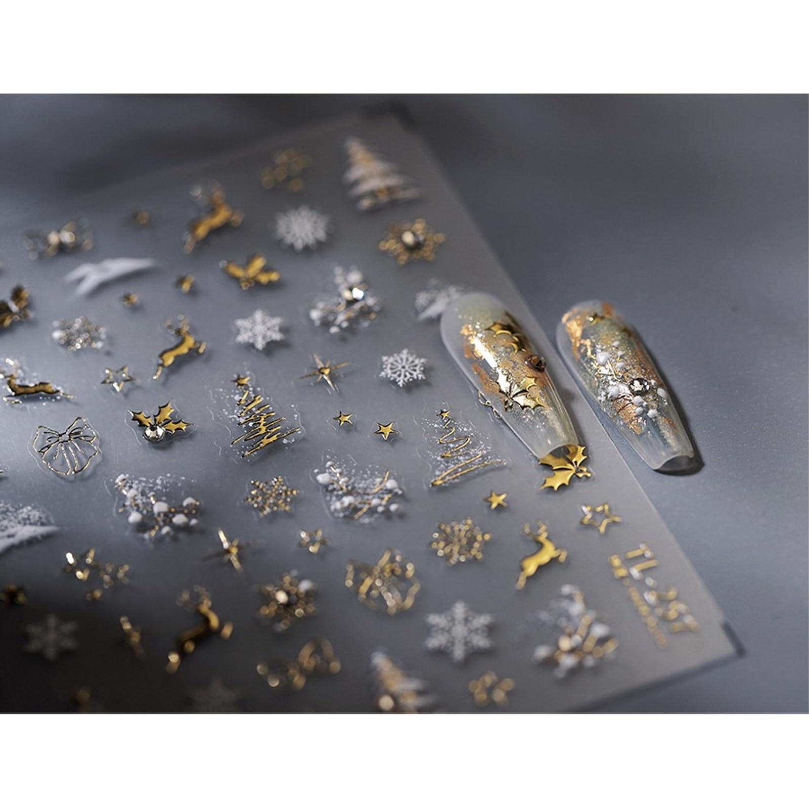 Christmas Nail Art Stickers 5D Embossed Gold Elk Nail Stickers Self-Adhesive Snowflake Bow Xmas Tree Rhinestone Star Elk Nail De