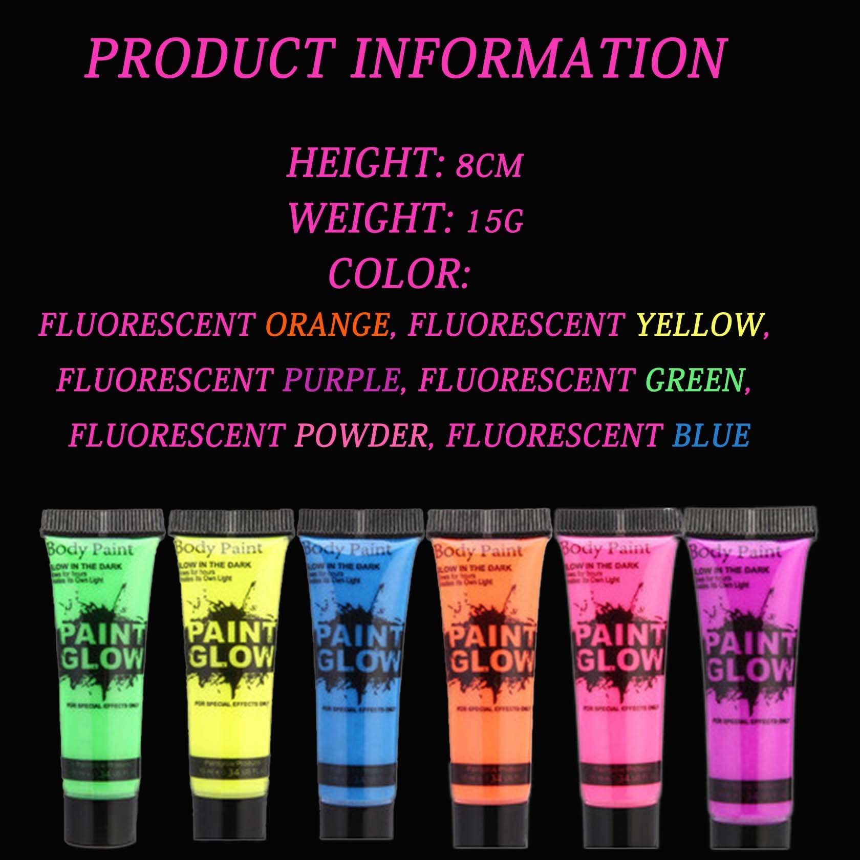 6 Pcs Glow in the Dark Body and Face Paint,Blacklight Neon Body Paints,Washable Quicker Dry Fluorescent Face & Body Makeup for P