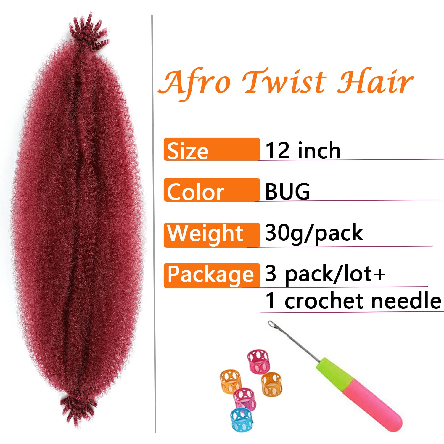 Springy Afro Twist Hair 12 Inch 3 Packs Burgundy Color Pre Fluffed Marley Twist Braiding Hair For Black Women (12 Inch, Burgundy