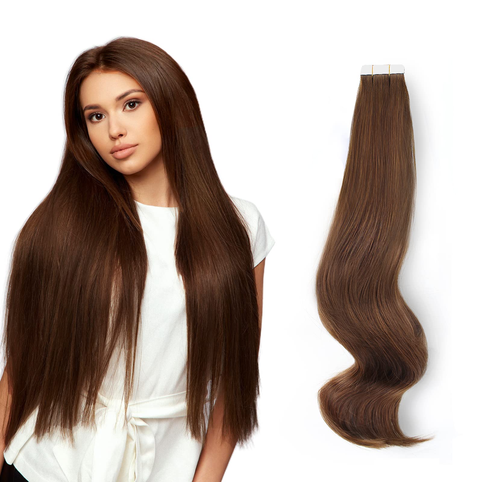 Abh Amazingbeauty Hair Semi-Permanent Pre-Taped Real Remy Human Hair Skin Weft Hair Extensions, Invisible, Seamless And Reusable