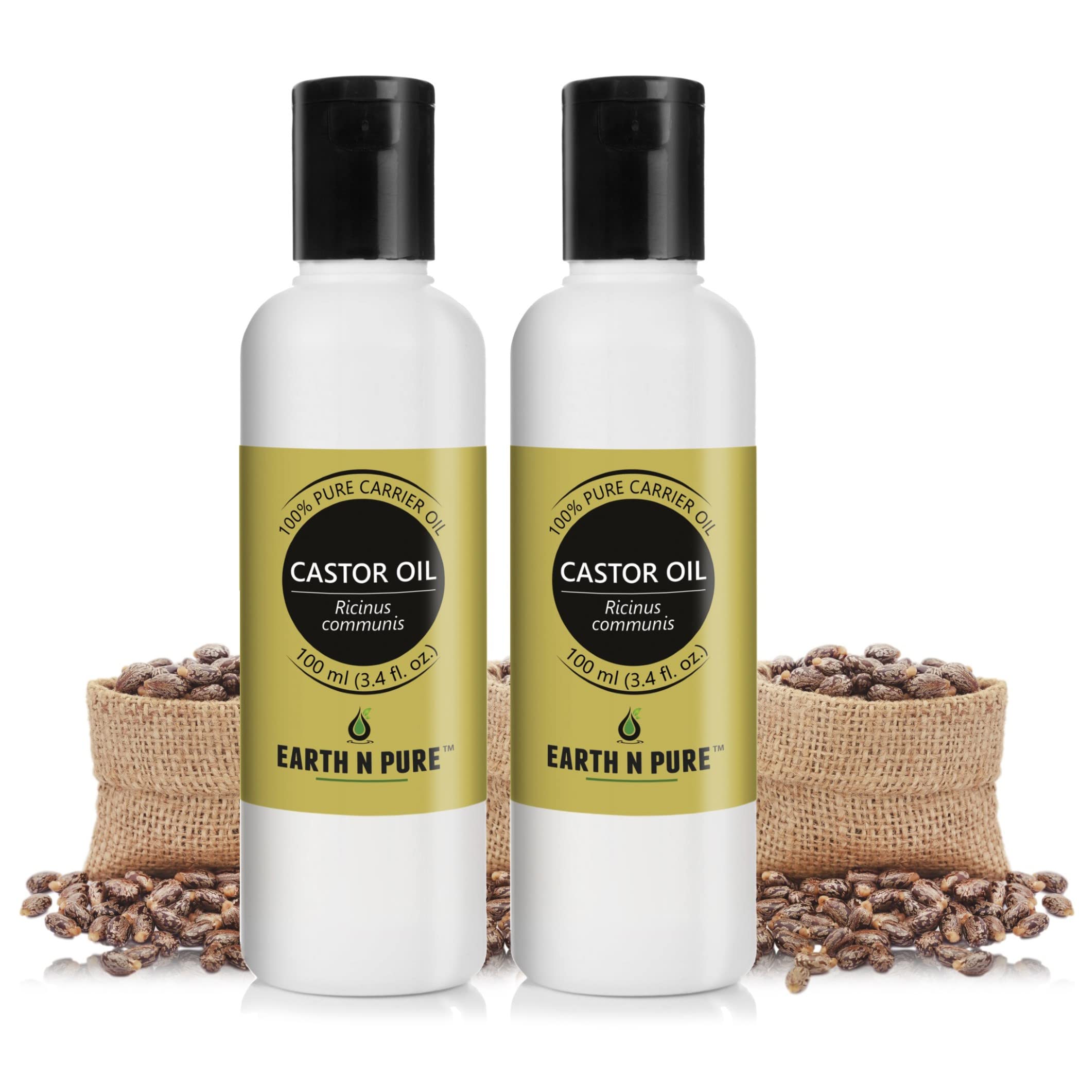 Earth N Pure Castor Oil (Arandi Oil) Cold Pressed, Natural, Therapeutic Grade For Hair Growth, Nails, Eyelash Pack Of 2 | 100 Ml