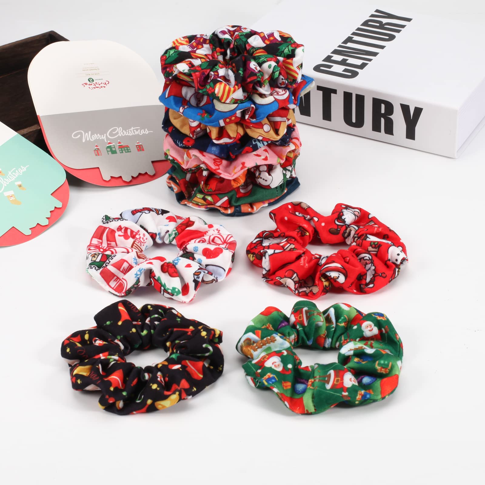 12 Pcs Christmas Hair Scrunchies Snowflake Santa Christmas Tree Antlers Elk Snowman Hair Ties Soft Elastic Hair Bands For Women