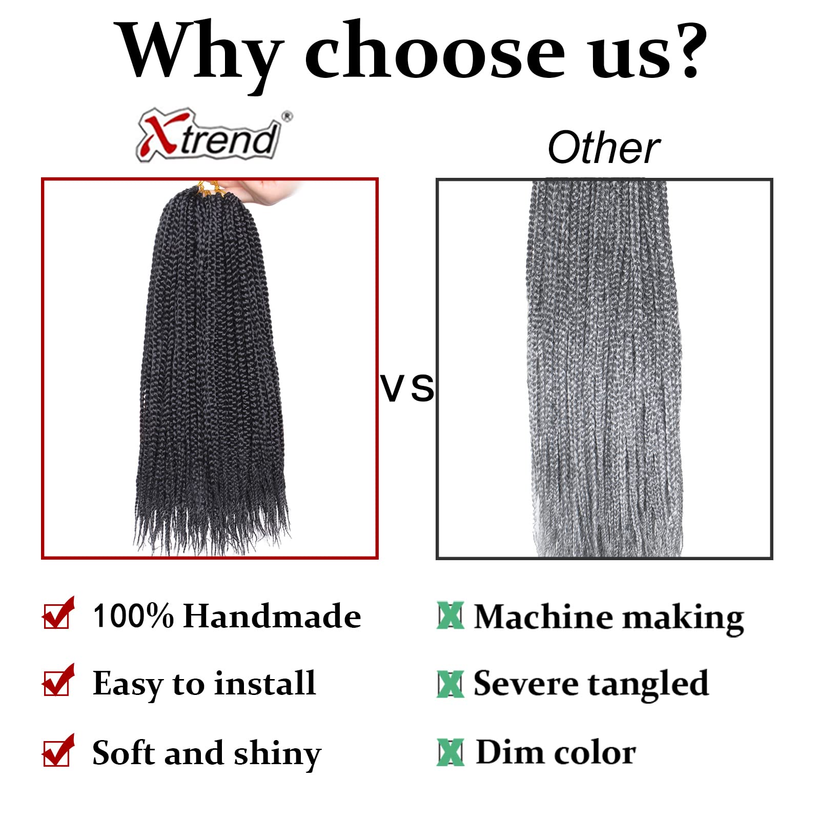 Xtrend 14 Inch 8 Packs Box Braids Crochet Hair Pre-Looped Knotless Medium Box Braids 3X Bohemian Braiding Hair Extensions Synthe