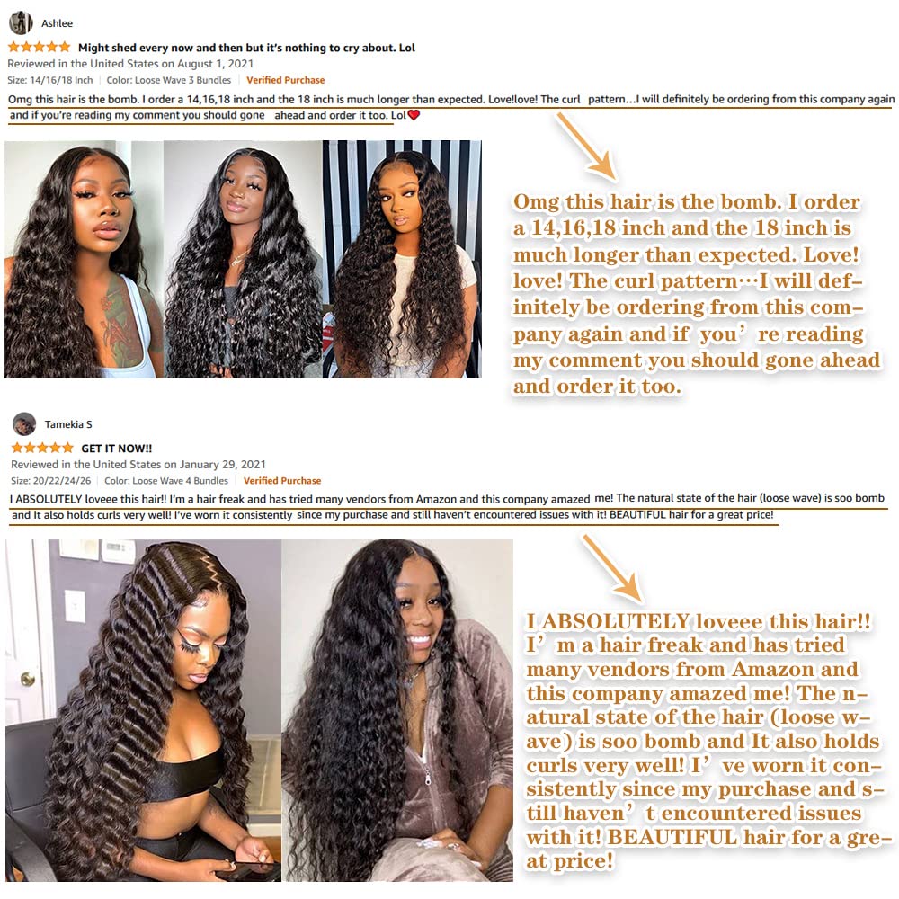 12A Grade Brazilian Virgin Hair Loose Wave 3 Bundles 20'' 22'' 24'' 300G Virgin Brazilian Remy Loose Deep Wave Human Hair Weave