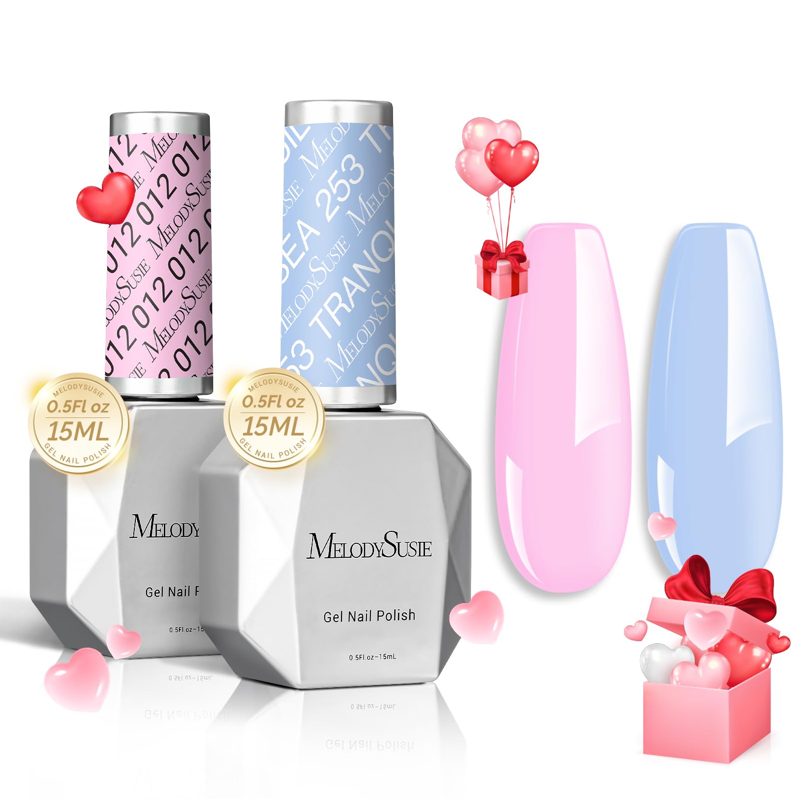 MelodySusie Thick Gel Nail Polish Set- 2 Pcs 15ML BabyPink & Blue Gel Polish Set Soak Off UV LED Pink Gel Polish Christmas Gift 