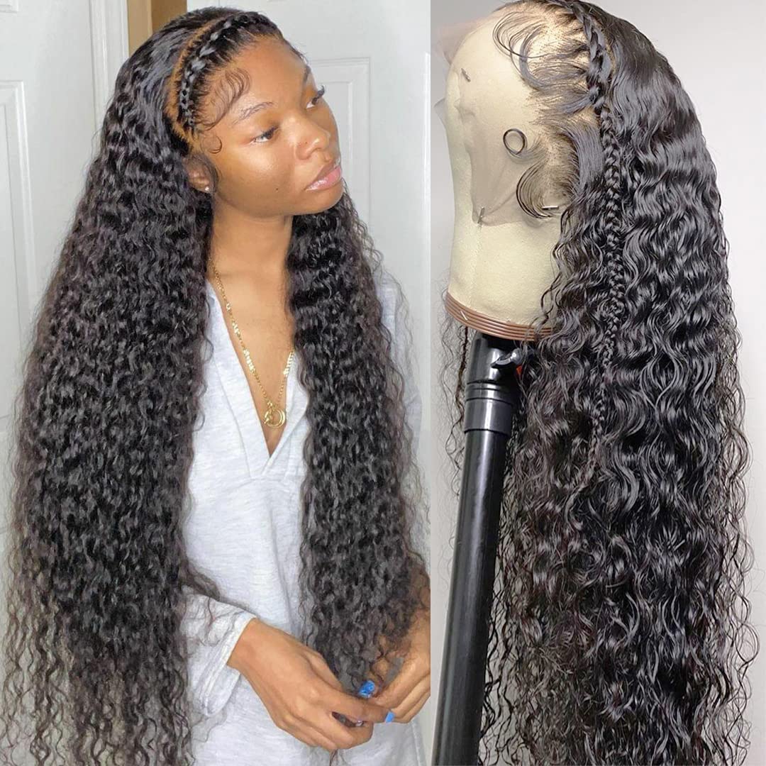 JIETAI 34 Inch Curly Lace Front Wig Human Hair 13x4 HD Lace Front Wigs Human Hair Pre Plucked 180% Density Glueless Wigs Human H