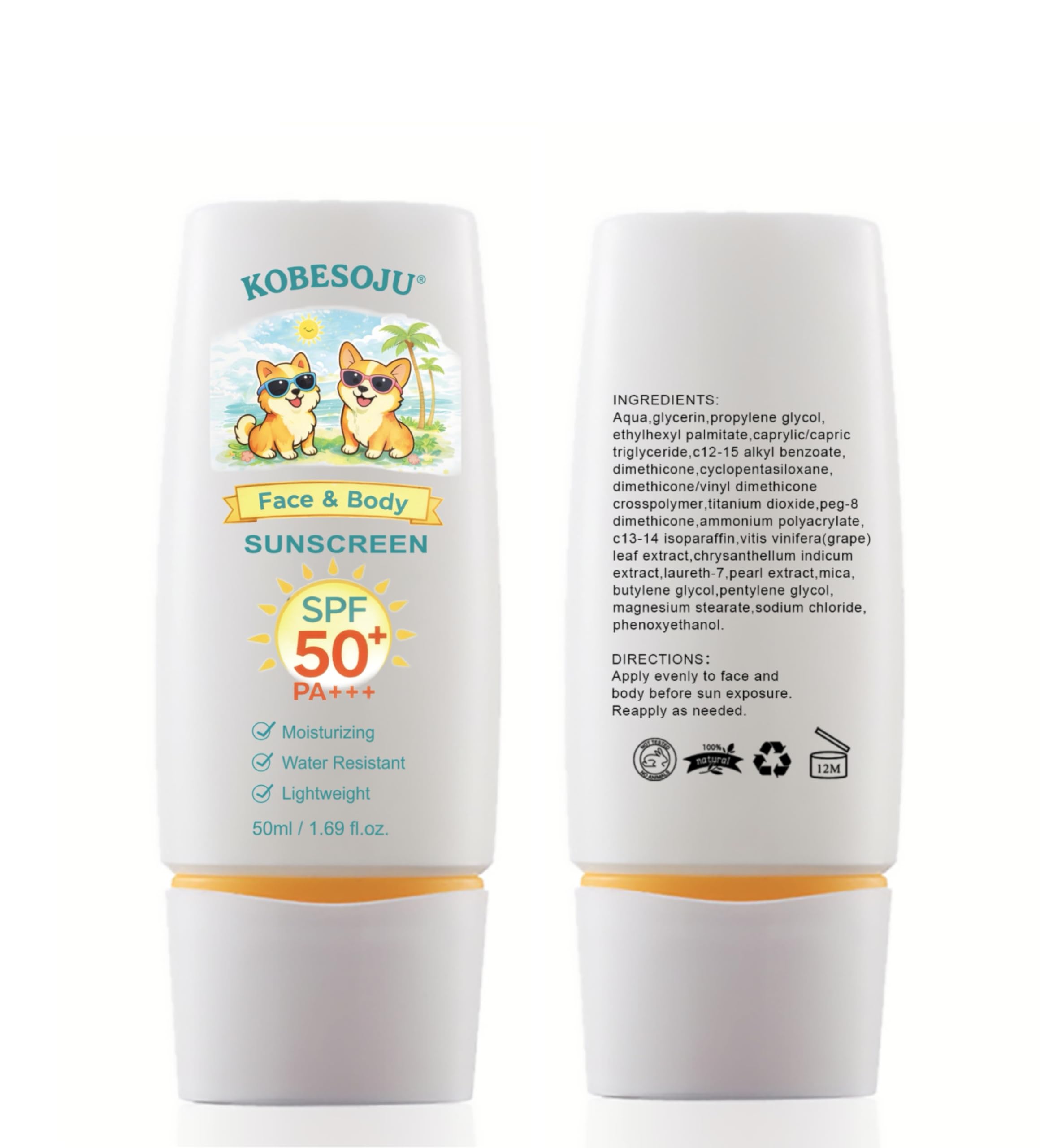 KOBESOJU: Pawtective Sunscreen Face & Body SPF 50+ PA+++, Moisturizing, Water Resistant, Concealer Finish, Lightweight, 1.69 fl
