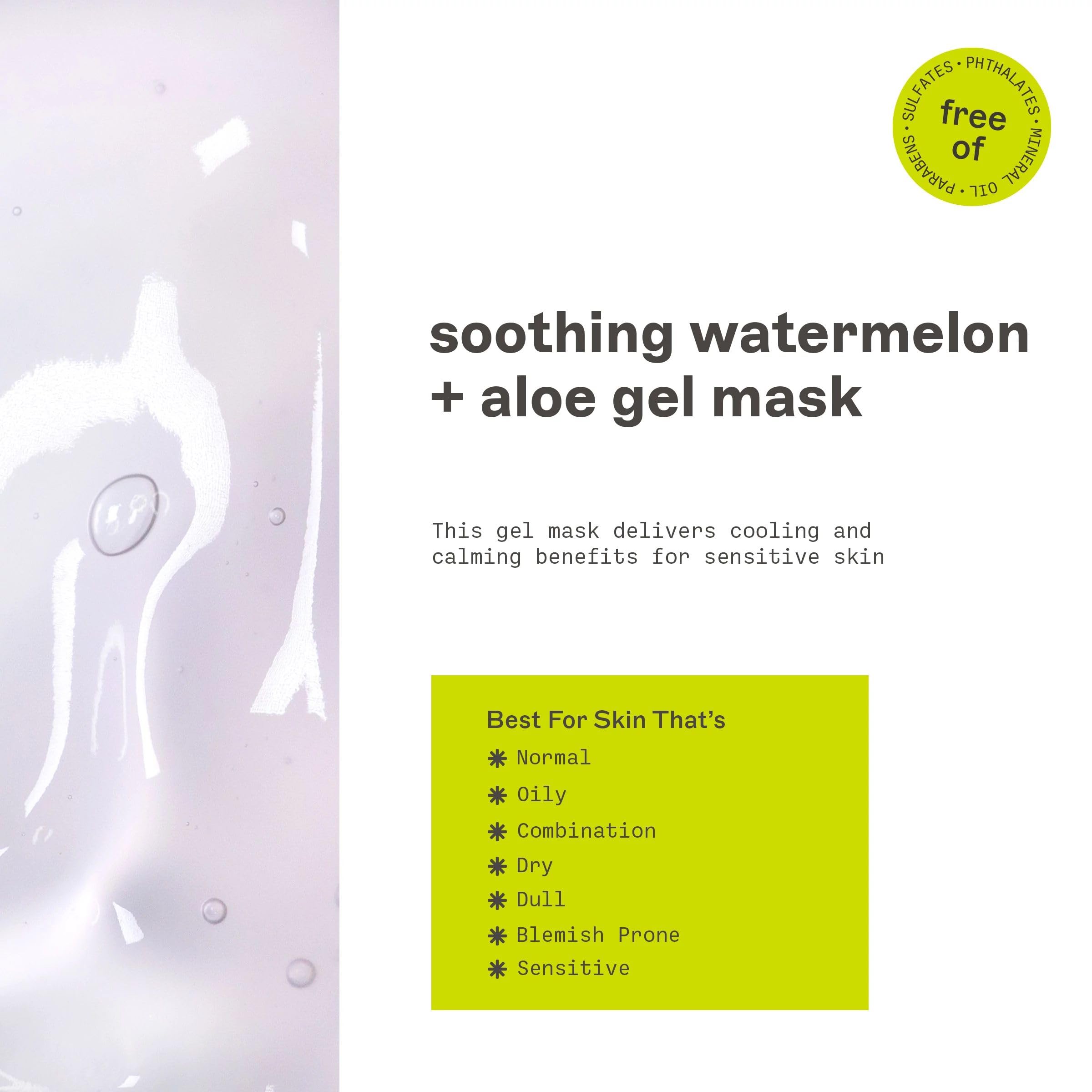 Freeman Soothing Watermelon & Aloe Gel Facial Mask, Hydrates, Nourishes, & Soothes Irritated Skin, Cooling, Calming Gel Face Mas