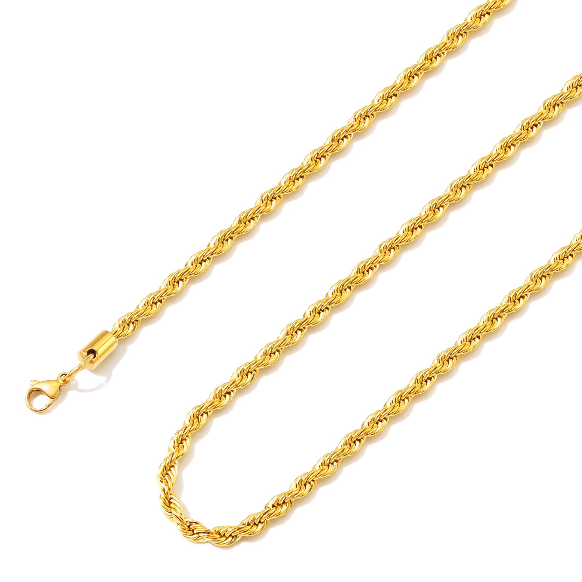 Giftall 3MM Rope Chain Necklace Stainless Steel Twist Rope Chain Necklace for Men Women 18 Inches 18K Real Gold Plated