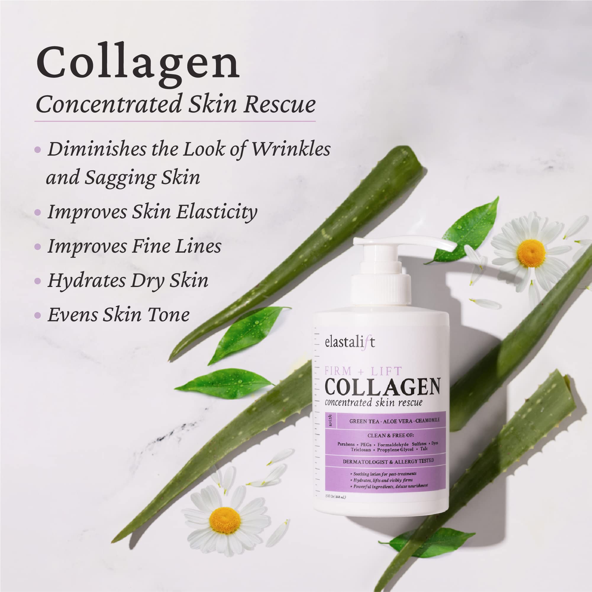 Elastalift Collagen Body Cream + Hyaluronic Acid Lotion Skin Care Set, Anti Aging Face & Body Moisturizer Dry Skin Rescue Creams