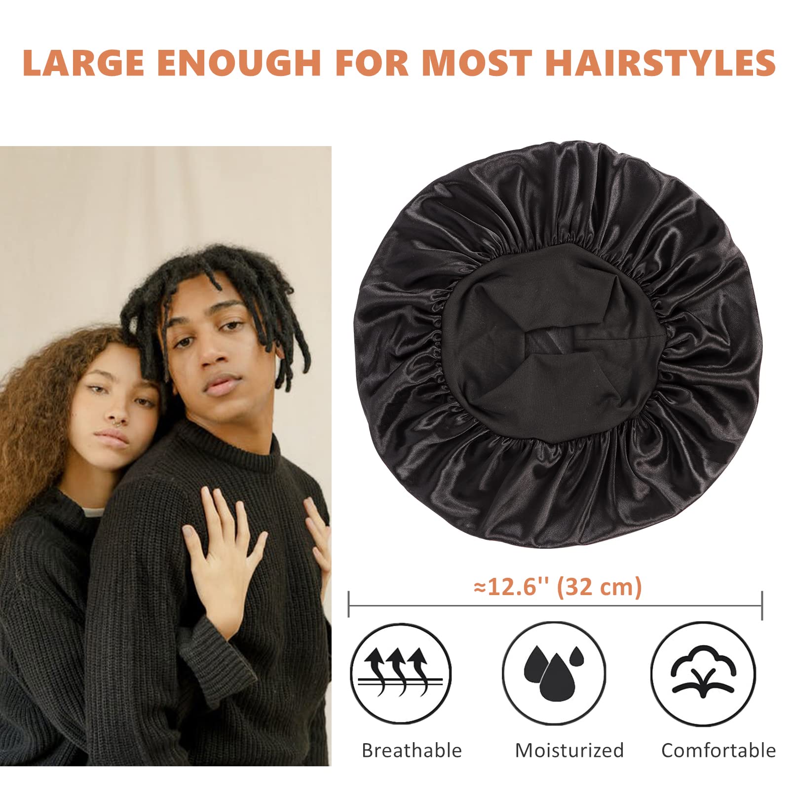 Himoswis Men's Silk Bonnet Set A - Medium-Large, Imitated Silk Fabric, Includes Matching Durag and Bonnets for Couples