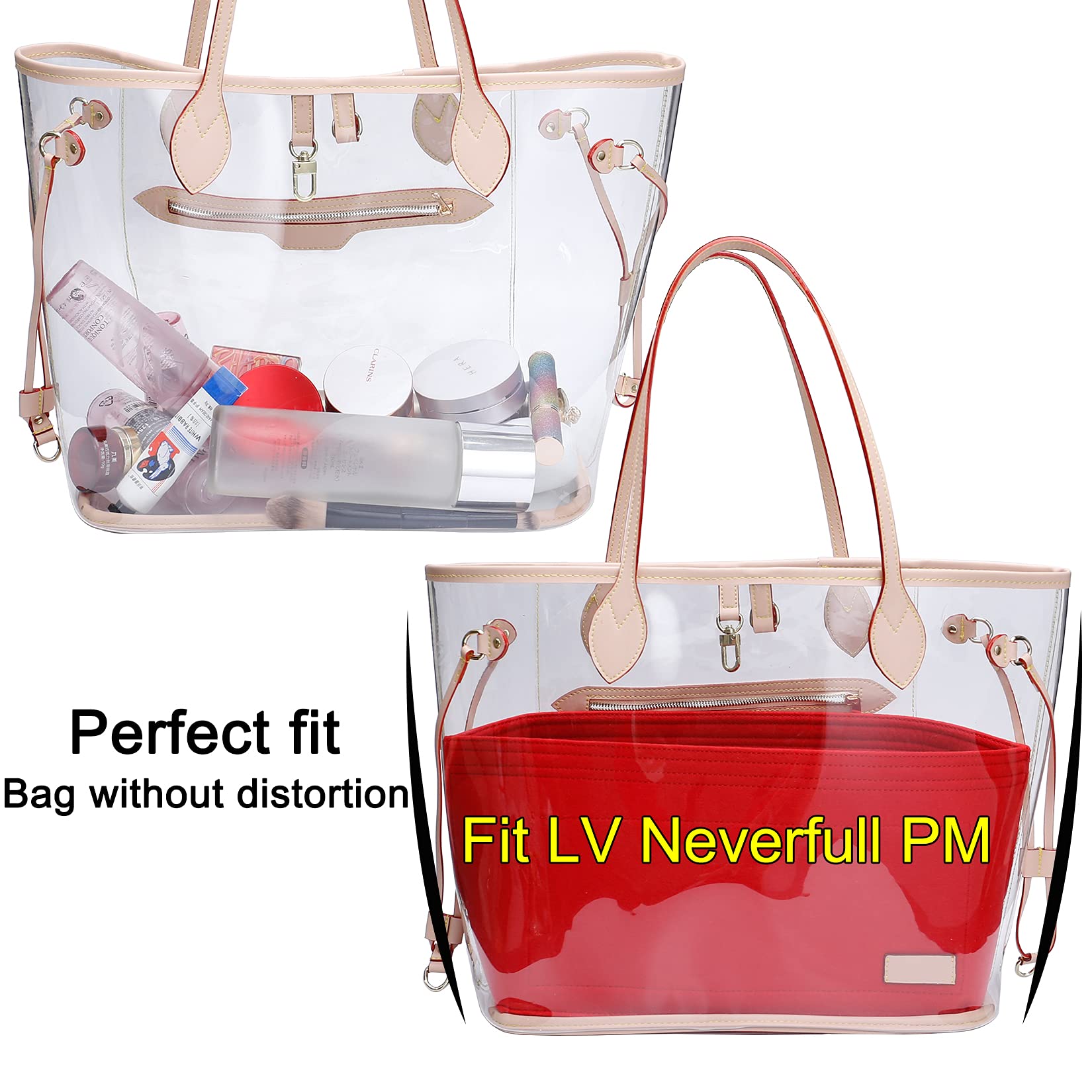 Doxo Purse Organizer Insert Handbag & Tote Felt Bag Fits L Neverfull GM & Base Shaper 2pc Set (X-Large, Red-Combination)