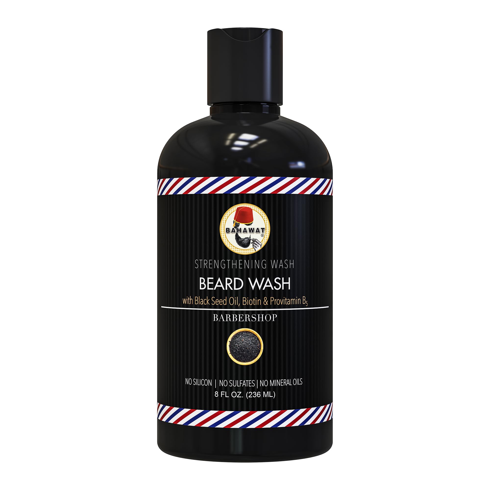 Beard Wash - Unscented - 8 fl. oz. - Sulfate free - with biotin, provitamin B5, Blackseed oil, Jojoba Oil, Natural Ingredients f