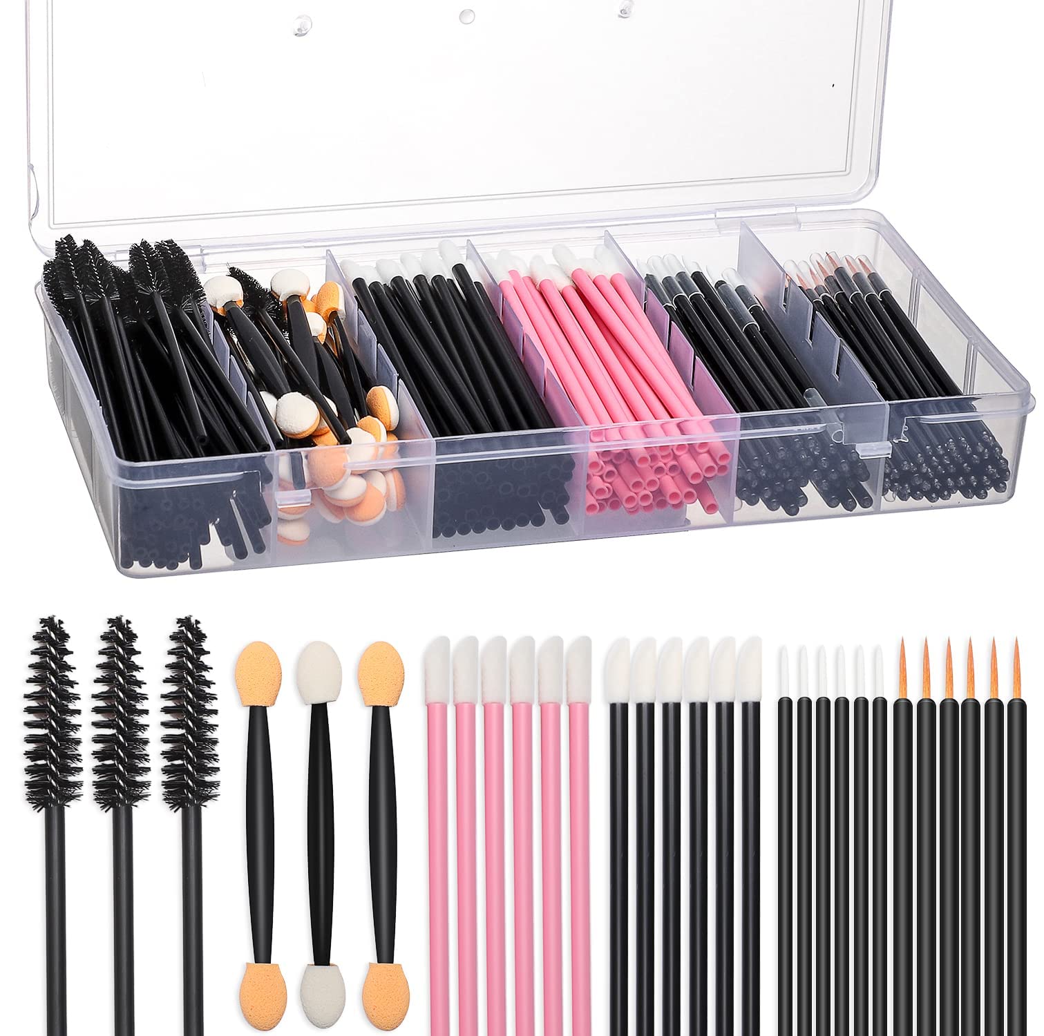 300pcs Disposable Makeup Tool Kit,Brow brush/Mascara brush/Lip Applicators/Eyeshadow applicators/Eye liner brush,JASSINS Makeup 