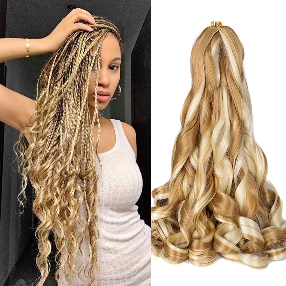 Curly Braiding Hair Box Braids #P27/613 Spanish Curly Braiding Hair for Box Braids 8 Packs Bouncy Braiding Hair 16 Inch Syntheti