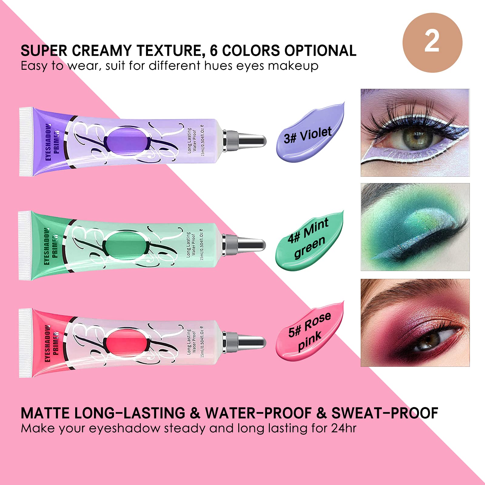 Lokfar 2 Pack Matte Eyeshadow Primer For Oily Lids Black Eyeshadow No Crease Eye Primer Makeup Eyeshadow Base Waterproof & Smudg
