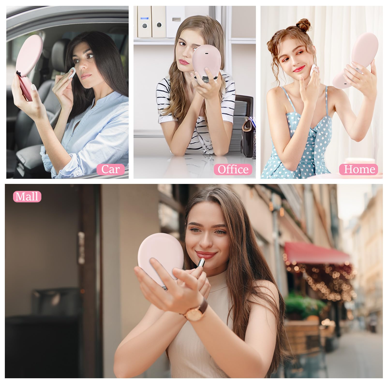 Funtouch Travel Makeup Mirror With Light,Led Small Purse Compact Mirror With Light,Lighted Compact 10X Magnifying Mirror, 2-Side