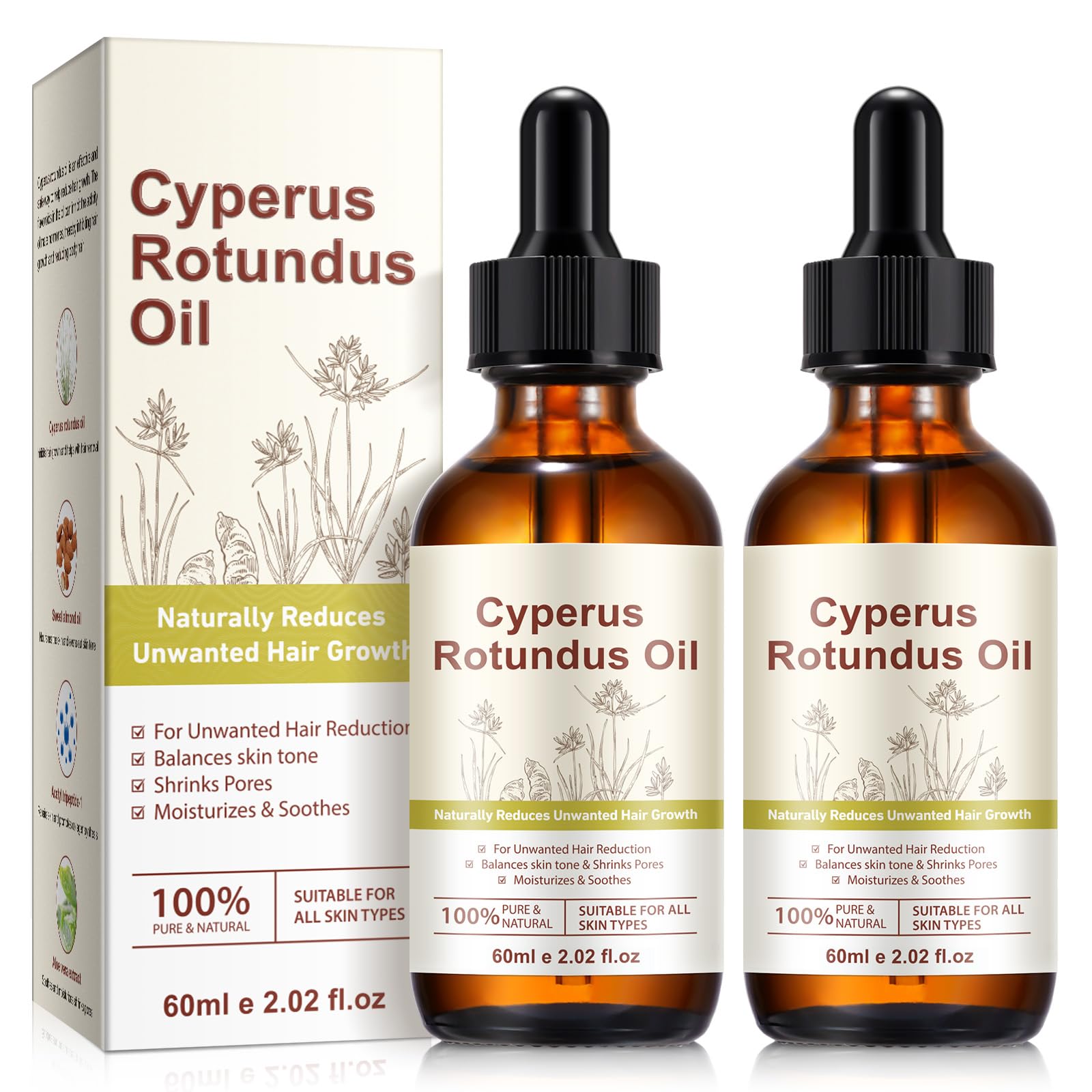 Cyperus Rotundus Oil, Cyperus Rotundus Oil for Hair Removal, Inhibits Hair Growth, Reduces Body Unwanted Hair Growth, Shrink Por
