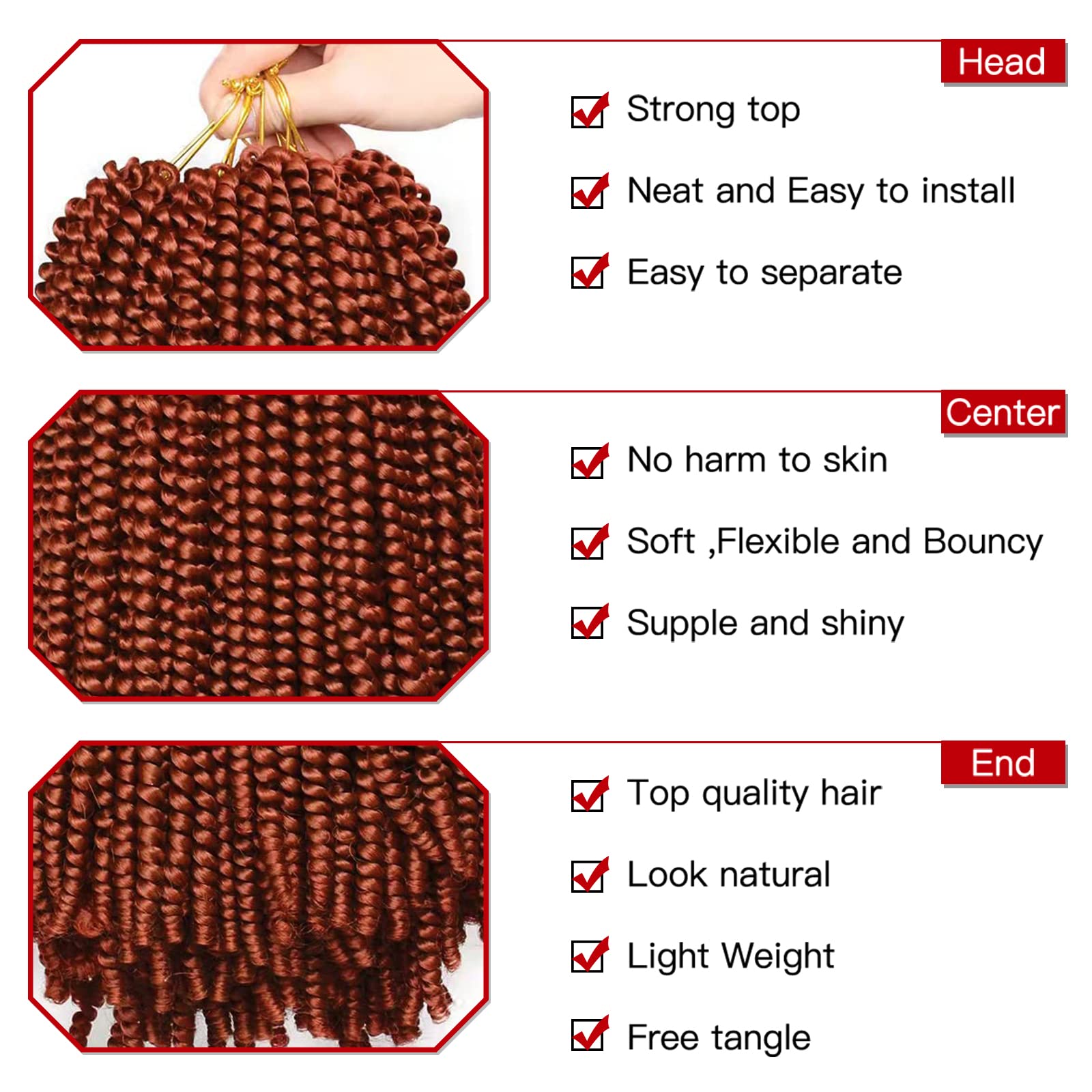 Xtrend 12 Inch Copper Red Spring Twist Hair For Butterfly Faux Locks Short Crochet Braids Hair Synthetic Fluffy Hair Extension F