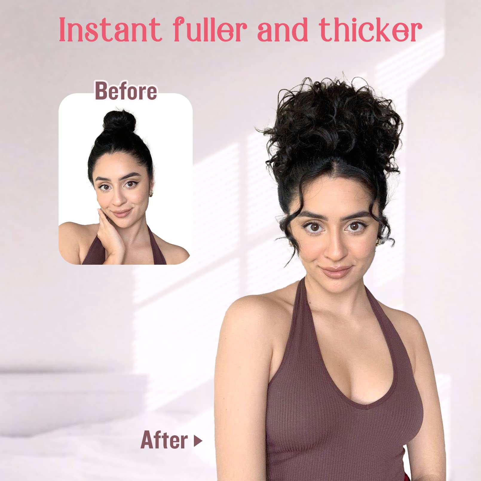 Hoojih Curly Hair Bun, Messy Bun Hair Piece Elastic Drawstring Messy Bun Large Full Hair Bun Extension Hairpiece Short Synthetic