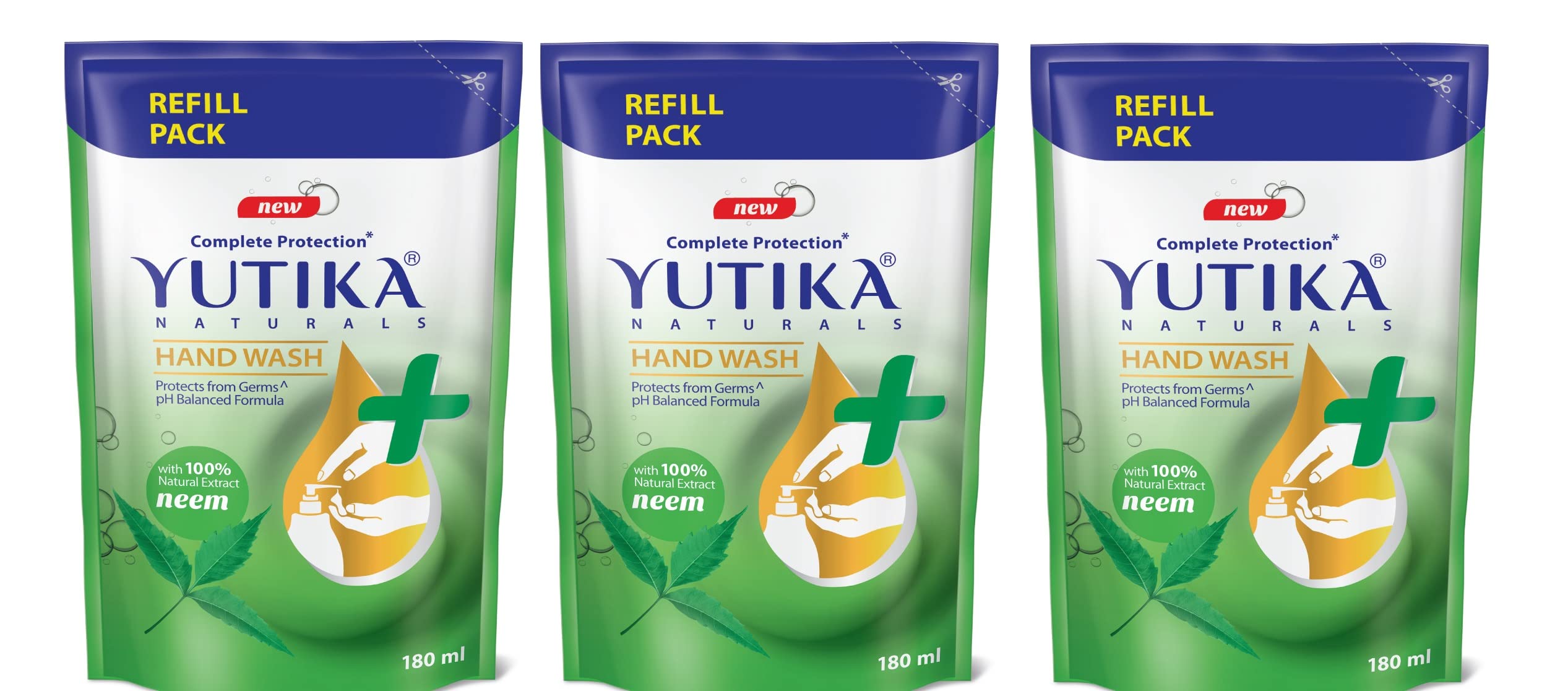 Yutika Hand Wash Neem Fragrance Liquid Soap Refill, 180Ml (Pack Of 3)