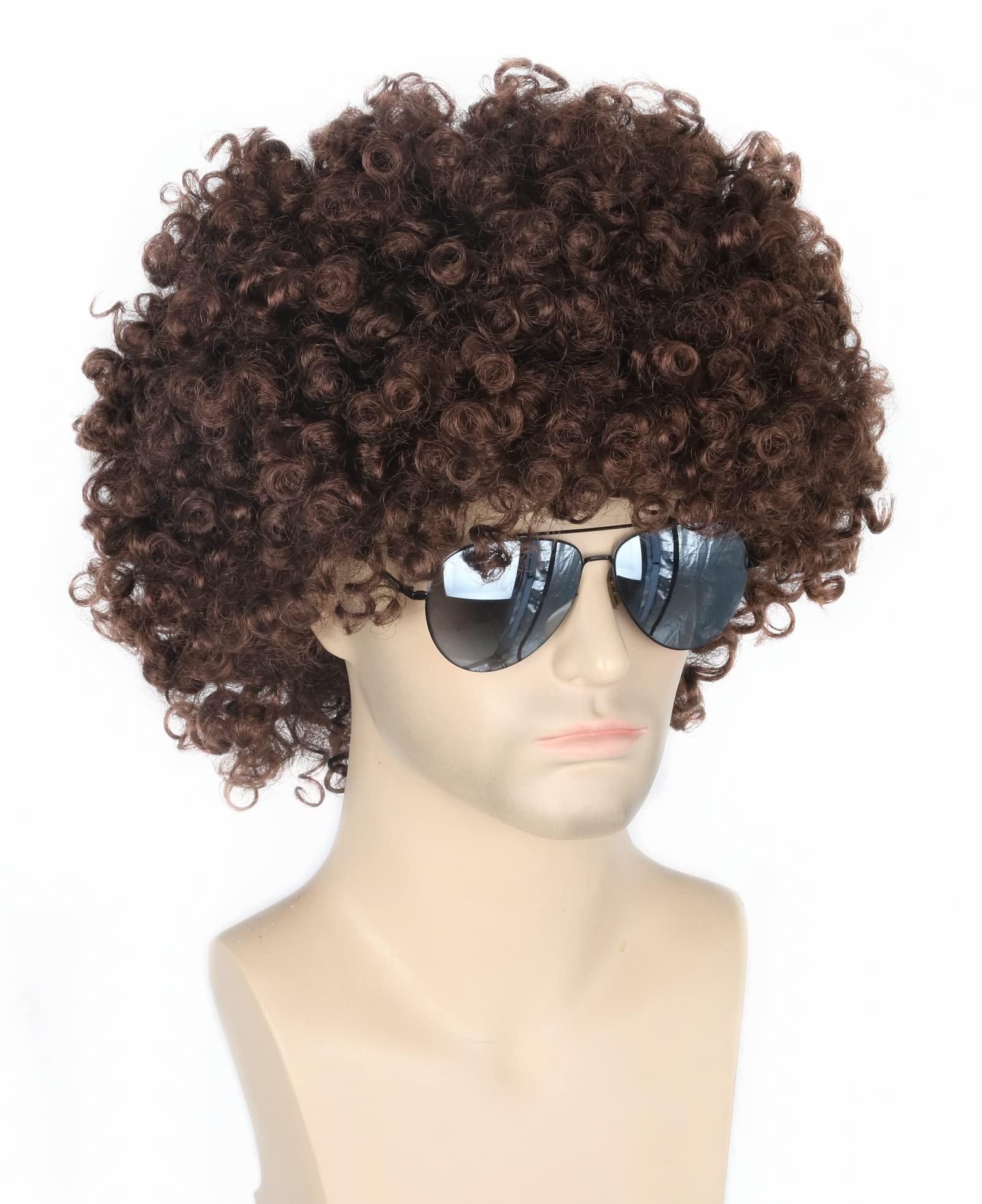 Topcosplay Men and Women Afro Wigs Brown Disco Hippie Wig Short Halloween Costume Wigs