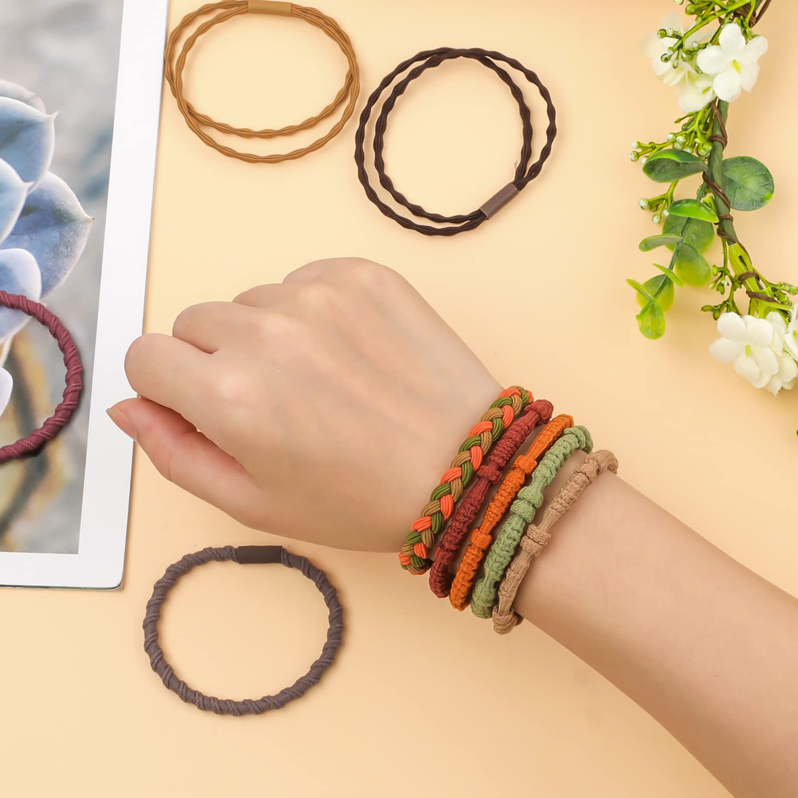 20pcs Hair Tie Bracelets for Women Men, Boho Hair Ties Bracelets Hair Elastics No Damage Ponytail Holders for Thick/Medium/Long