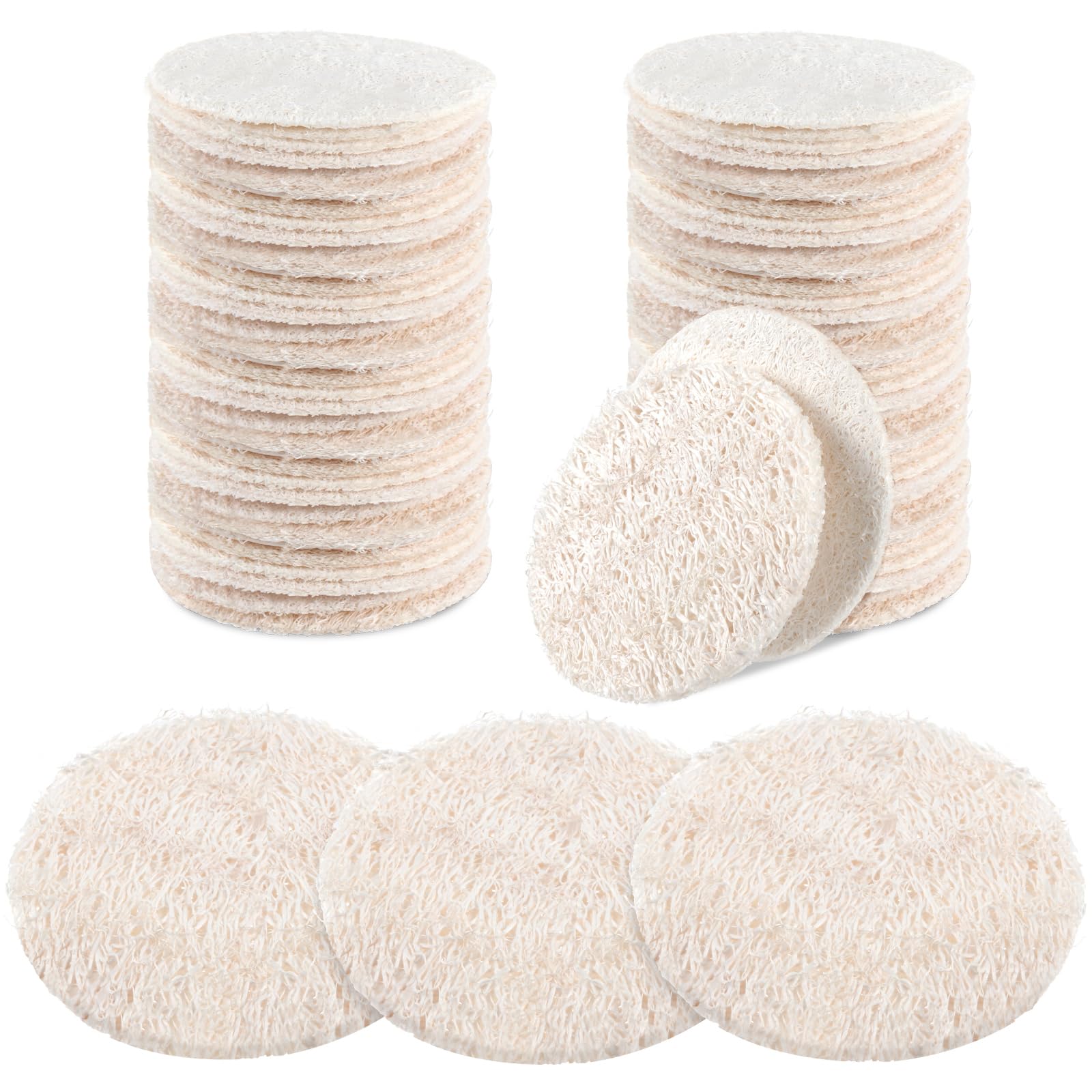 Bokon 50 Pcs Loofah Exfoliating Face Pads 2.36 Inches Round Natural Loofah Sponge Loofah Body Face Scrubber Remove Dead Skin Fac