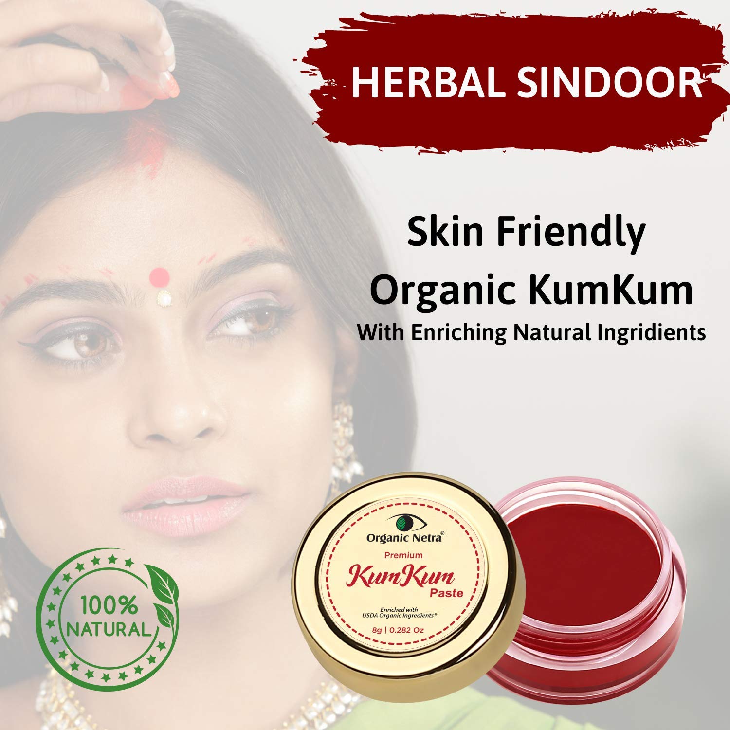 Organic Netra Sindoor/Kumkum Paste | Waterproof Long Lasting, Smudge Proof Sindoor | Pure And Natural Deep Maroon Colour, Long L