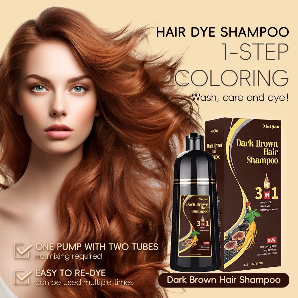 Dark Brown Hair Dye Shampoo 3 In 1 Herbal Shampoo For Women Men, Color Coverage Shampoo For Women And Men - 500Ml (Dark Brown)