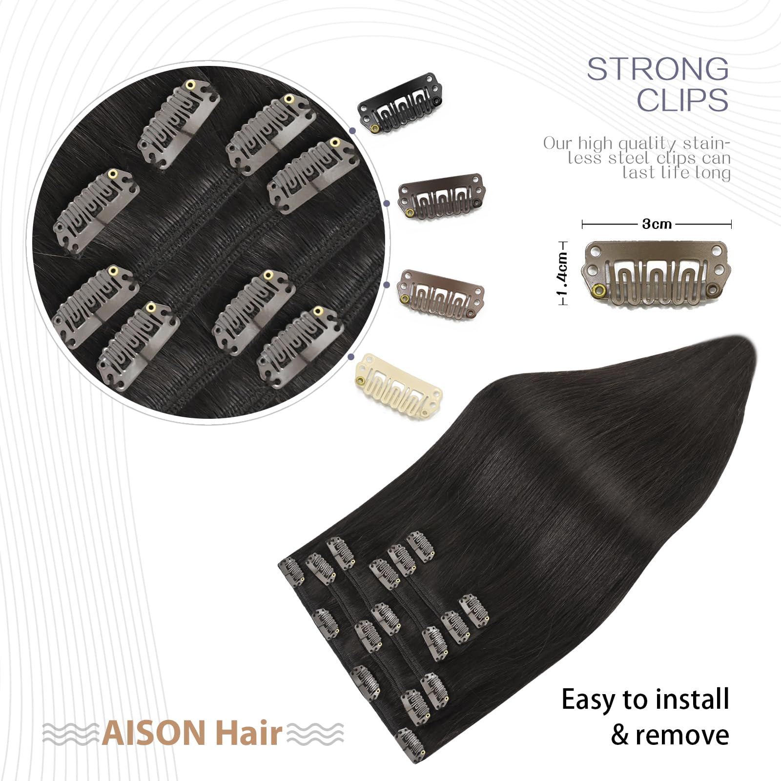 Aison Dark Brown Clip in Hair Extensions Real Human Hair 120G Dark Brown 100% Real Human Hair Clip in Extensions Soft Silky Stra