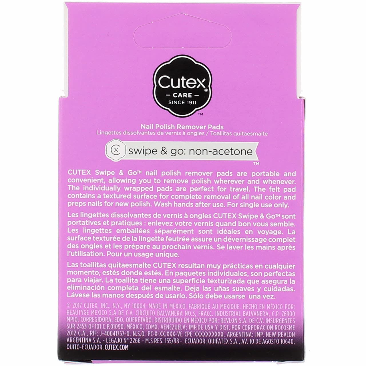 Cutex Care Swipe & Go Non-Acetone Nail Polish Remover Pads 10Ct