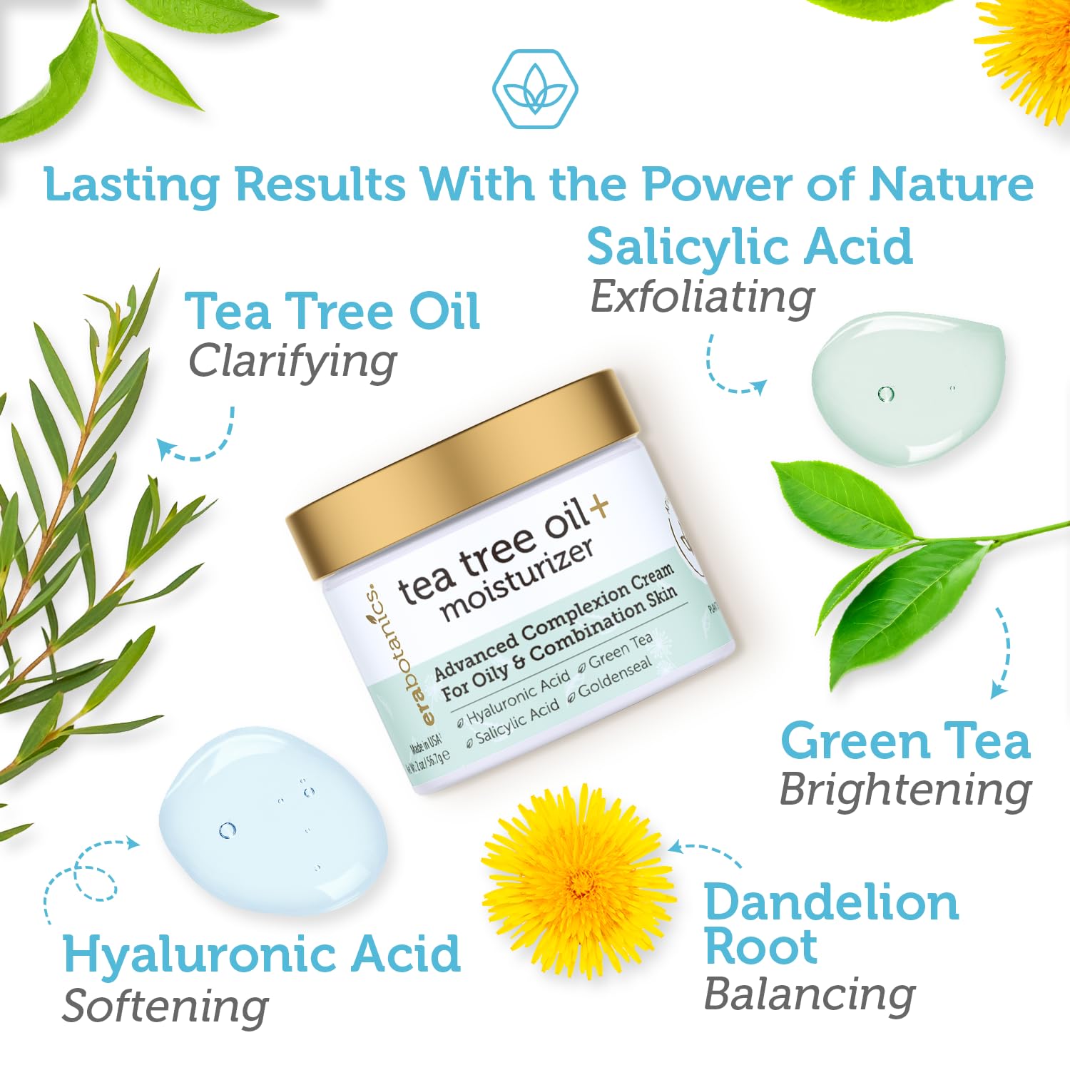 Era Organics Tea Tree Cream Face Moisturizer for Oily Skin - Advanced 7X Balancing Oily Skin Moisturizer - Non-Greasy Moisturize