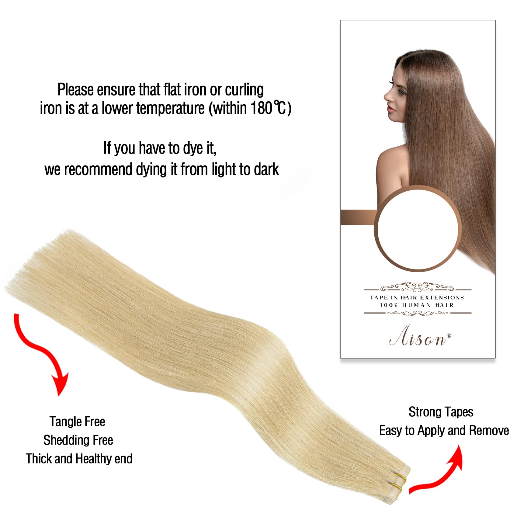 Aison Tape in Hair Extensions Platinum Blonde 100% Remy Human Hair Extensions Silky Invisible Straight for Fashion Women 20 Pcs/