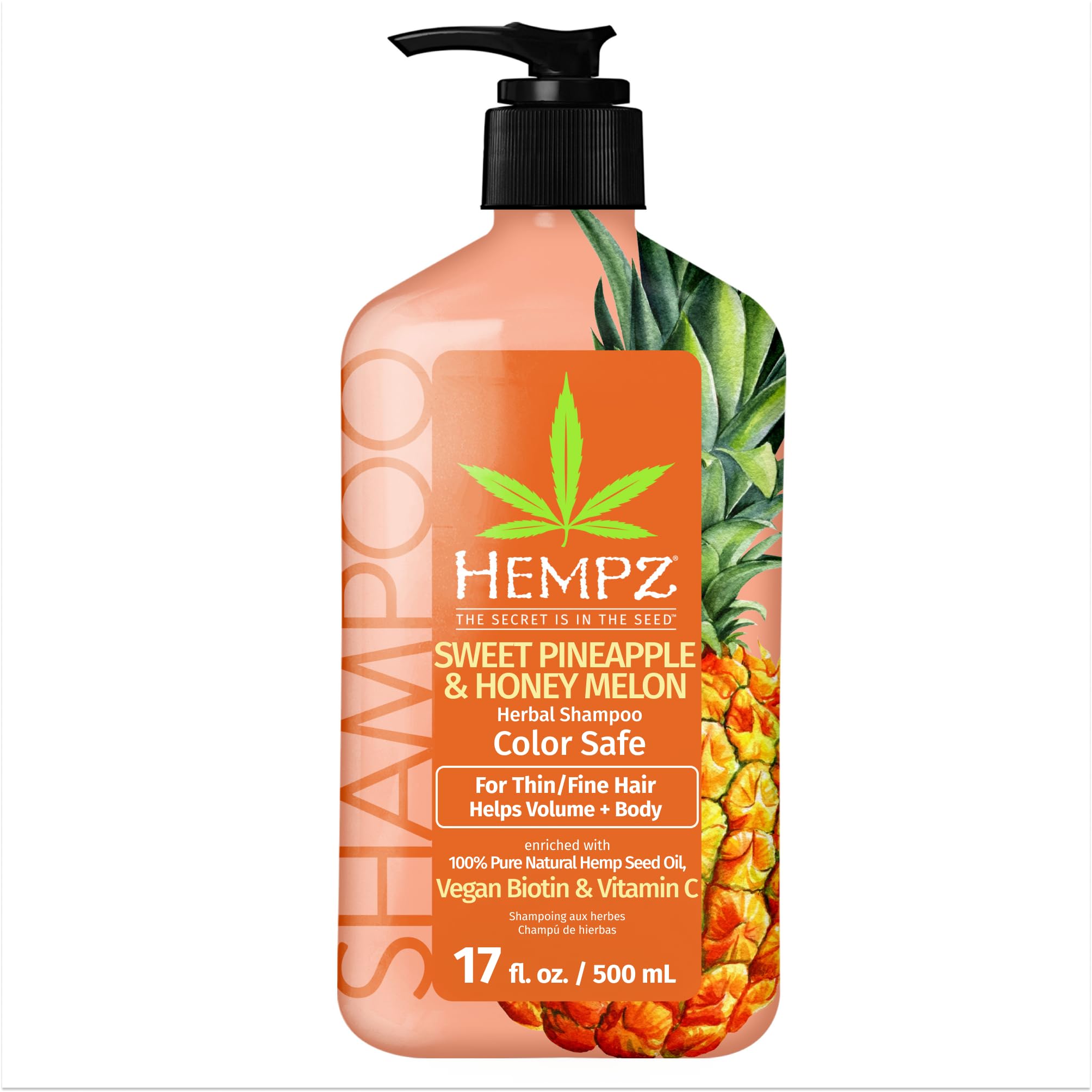 Hempz Biotin Shampoo - Sweet Pineapple & Honey Melon - For Thin/Fine Hair Growth & Strengthening of Dry, Damaged and Color Treat