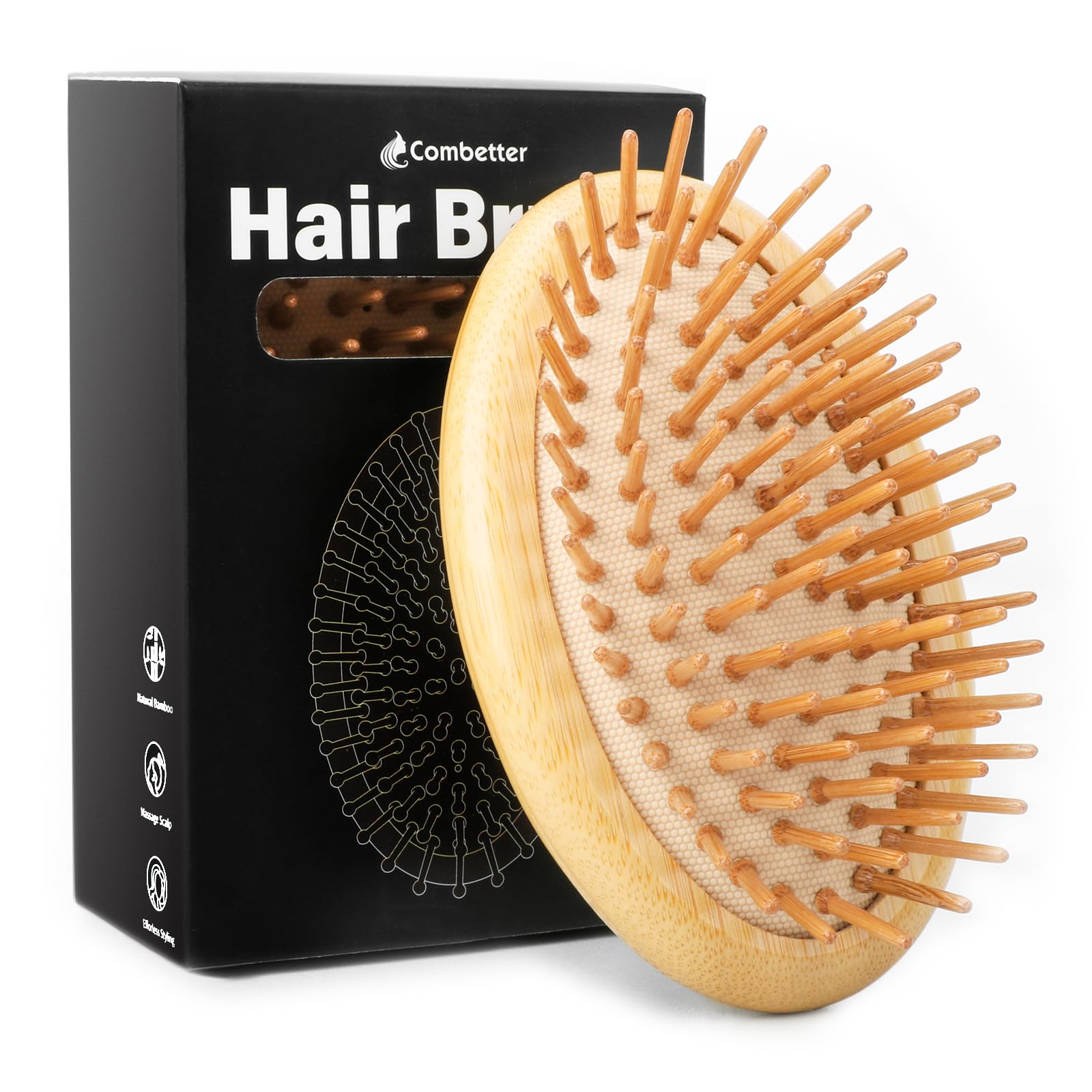 Bamboo Brush for Hair Growth(No Handle Design) Combetter, Natural Wood Brush, Mini Hair Scalp Massager Bamboo Bristles Detanglin