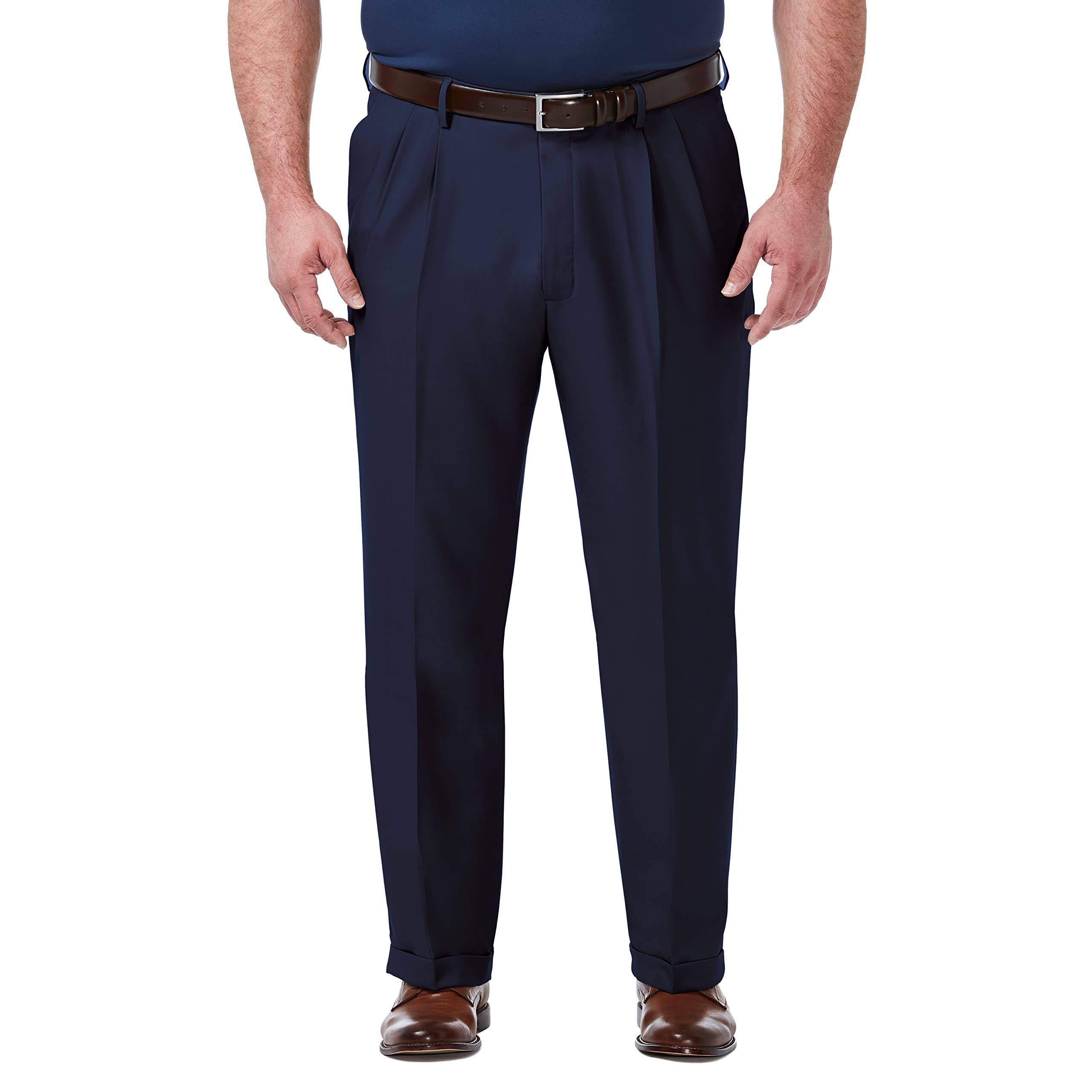 Haggar Mens Premium comfort classic Fit Pleat Front Pant Reg and Big  Tall Sizes, Blue BT, 54W x 34L